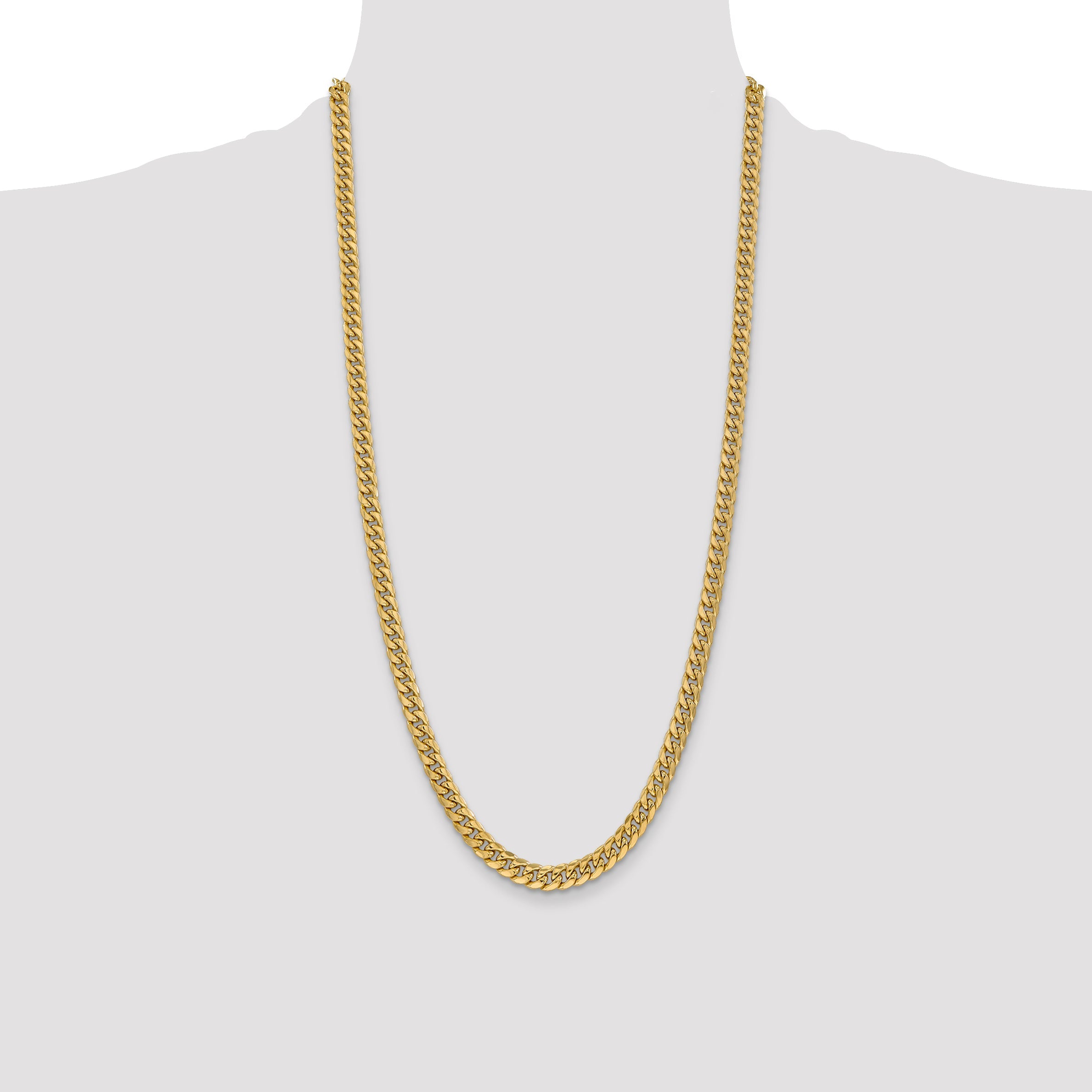14K Yellow Gold 28 Inch 6mm Semi-Solid Miami Cuban With Lobster Clasp Chain Necklace