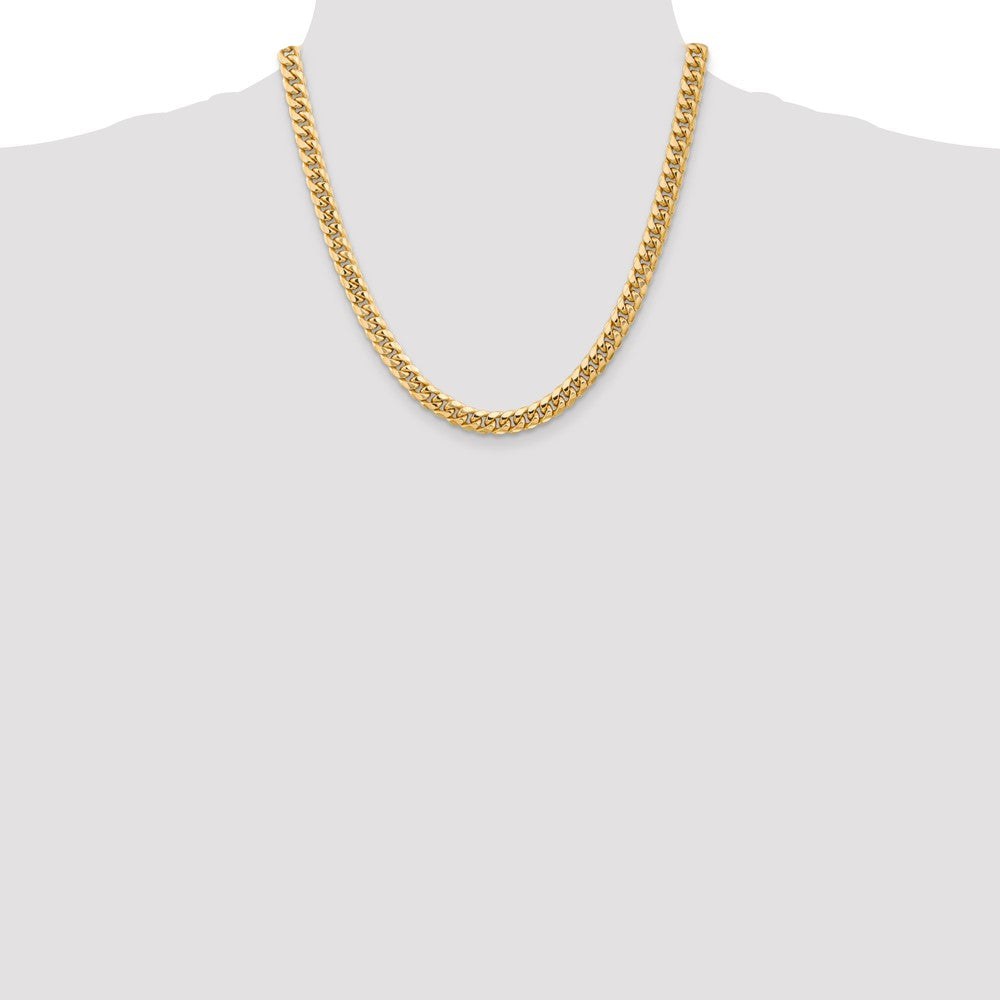 14K Yellow Gold 20 Inch 6.75mm Semi-Solid Miami Cuban With Lobster Clasp Chain Necklace