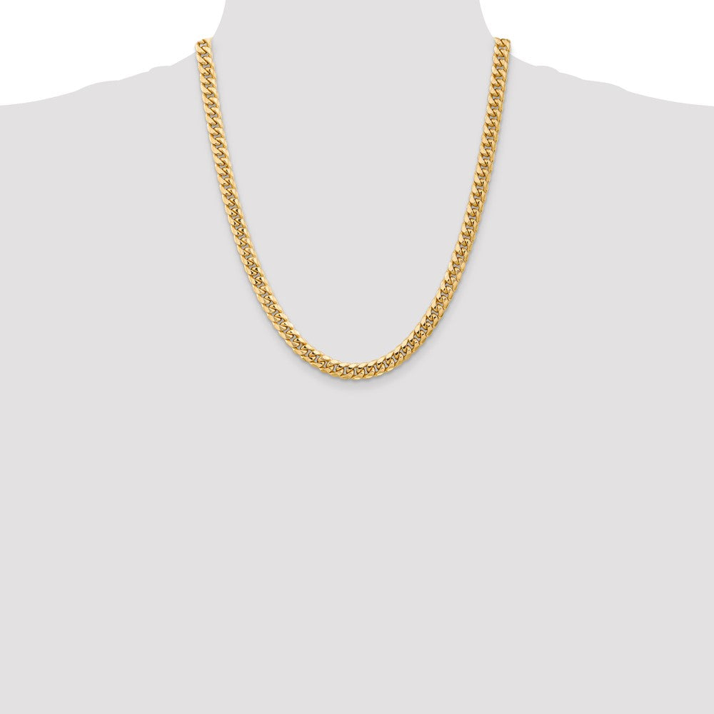 14K Yellow Gold 22 Inch 6.75mm Semi-Solid Miami Cuban With Lobster Clasp Chain Necklace