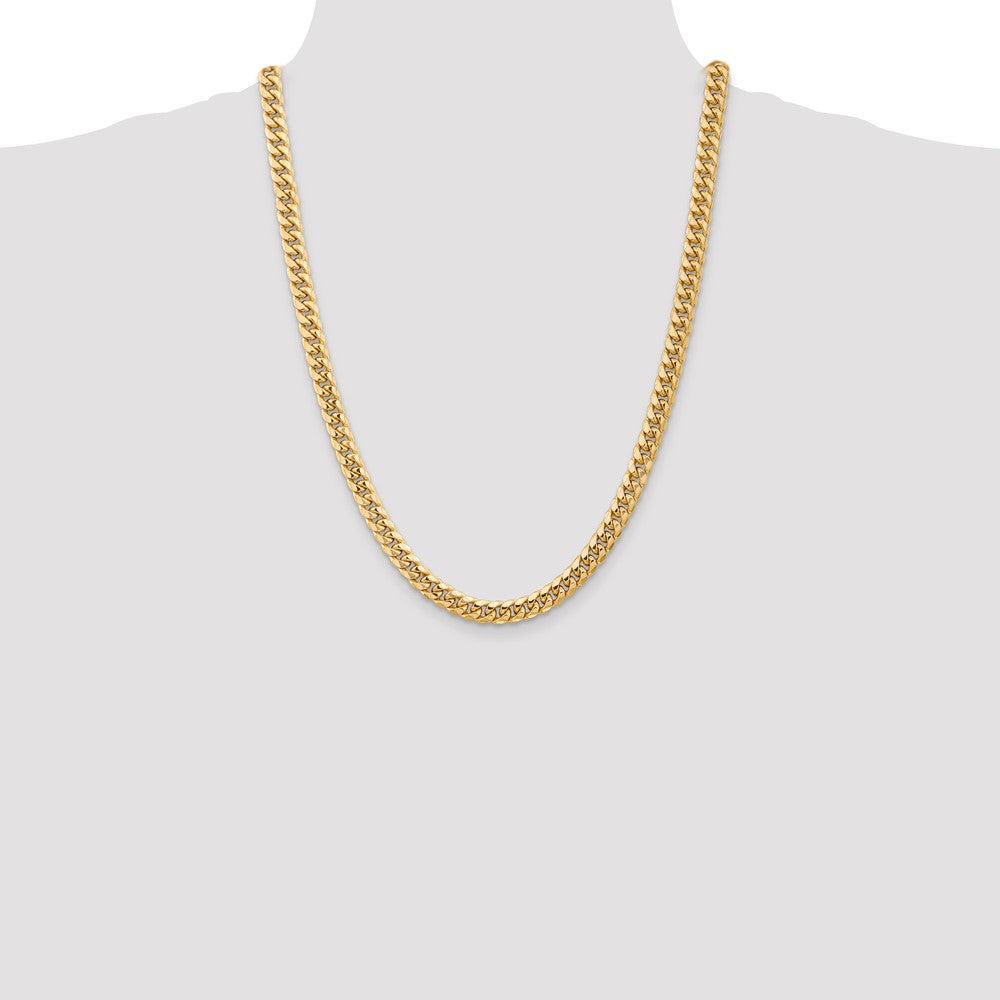 14K Yellow Gold 24 Inch 6.75mm Semi-Solid Miami Cuban With Lobster Clasp Chain Necklace