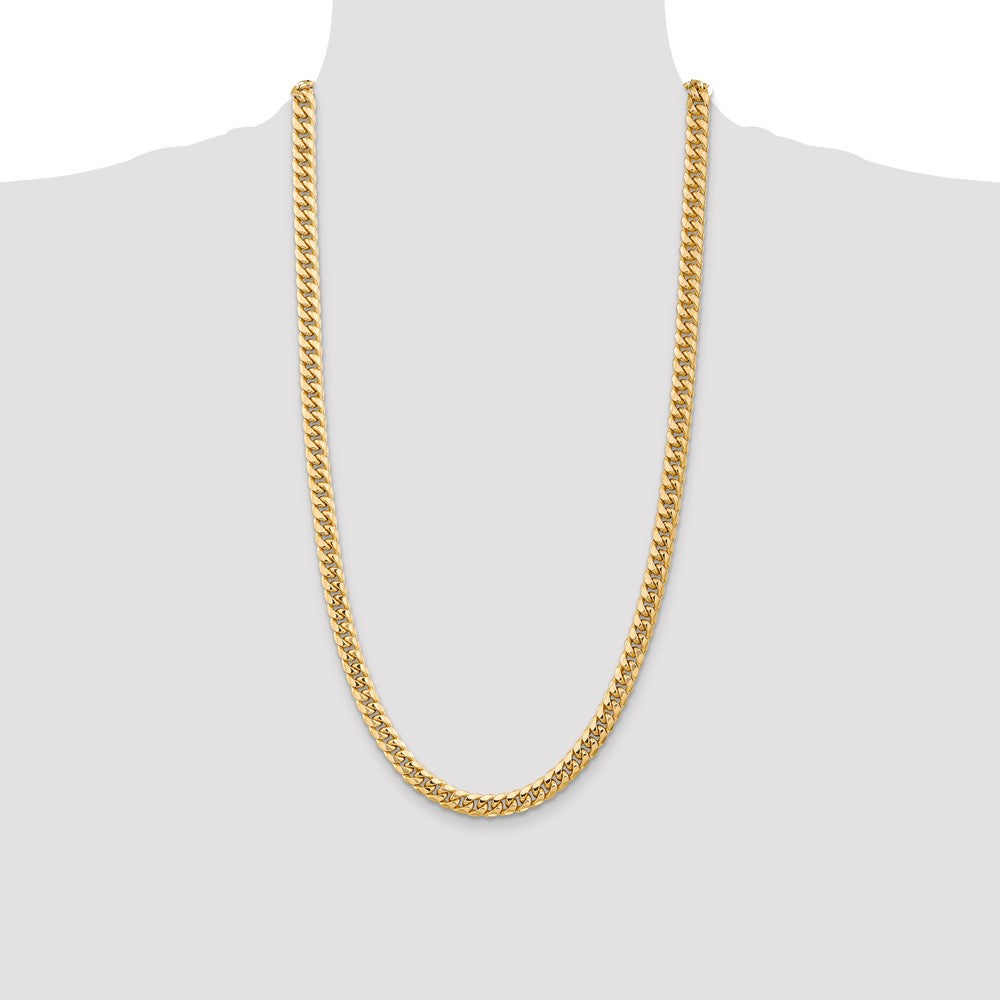 14K Yellow Gold 28 Inch 6.75mm Semi-Solid Miami Cuban With Lobster Clasp Chain Necklace