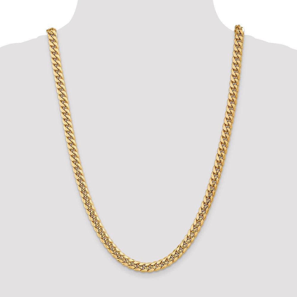 14K Yellow Gold 26 Inch 7.3mm Semi-Solid Miami Cuban With Lobster Clasp Chain Necklace