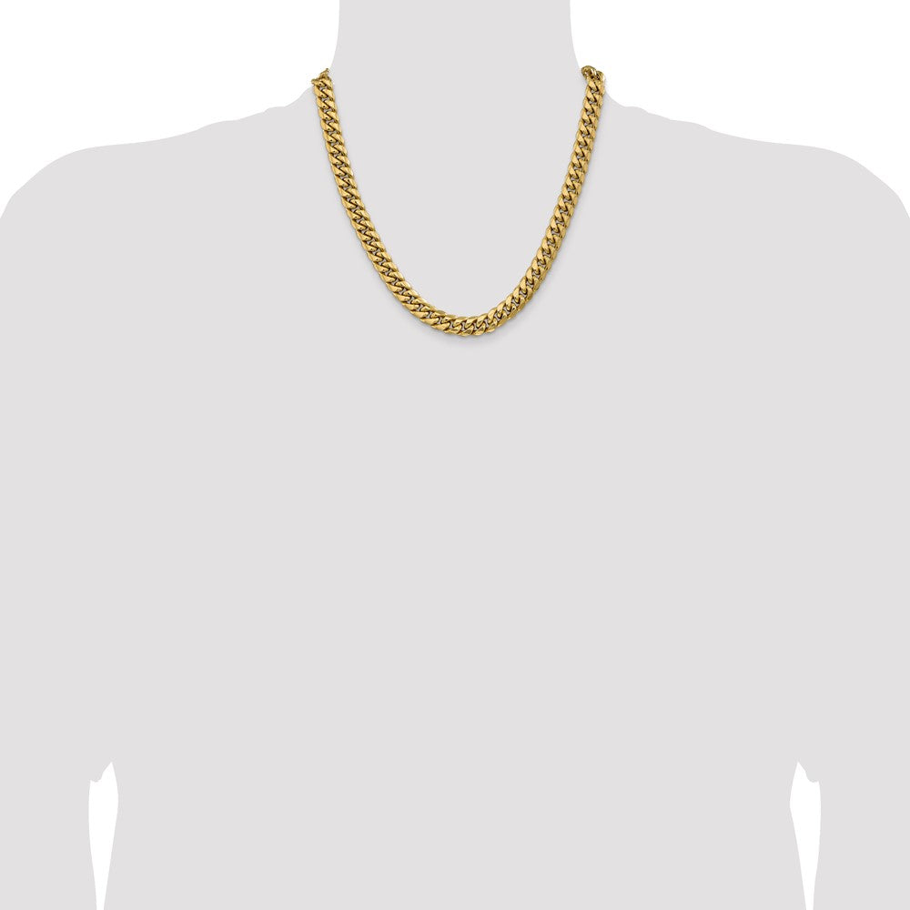14K Yellow Gold 20 Inch 9.3mm Semi-Solid Miami Cuban With Lobster Clasp Chain Necklace