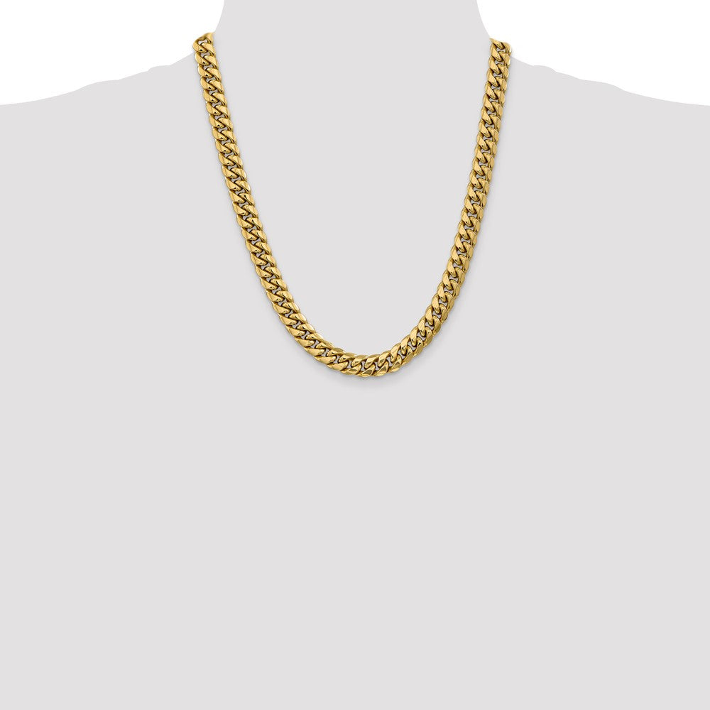 14K Yellow Gold 22 Inch 9.3mm Semi-Solid Miami Cuban With Lobster Clasp Chain Necklace