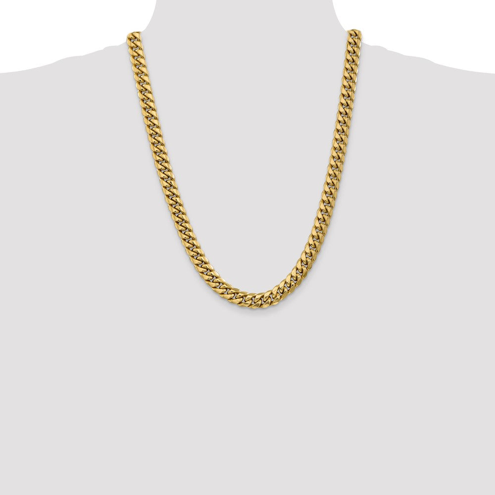 14K Yellow Gold 24 Inch 9.3mm Semi-Solid Miami Cuban With Lobster Clasp Chain Necklace