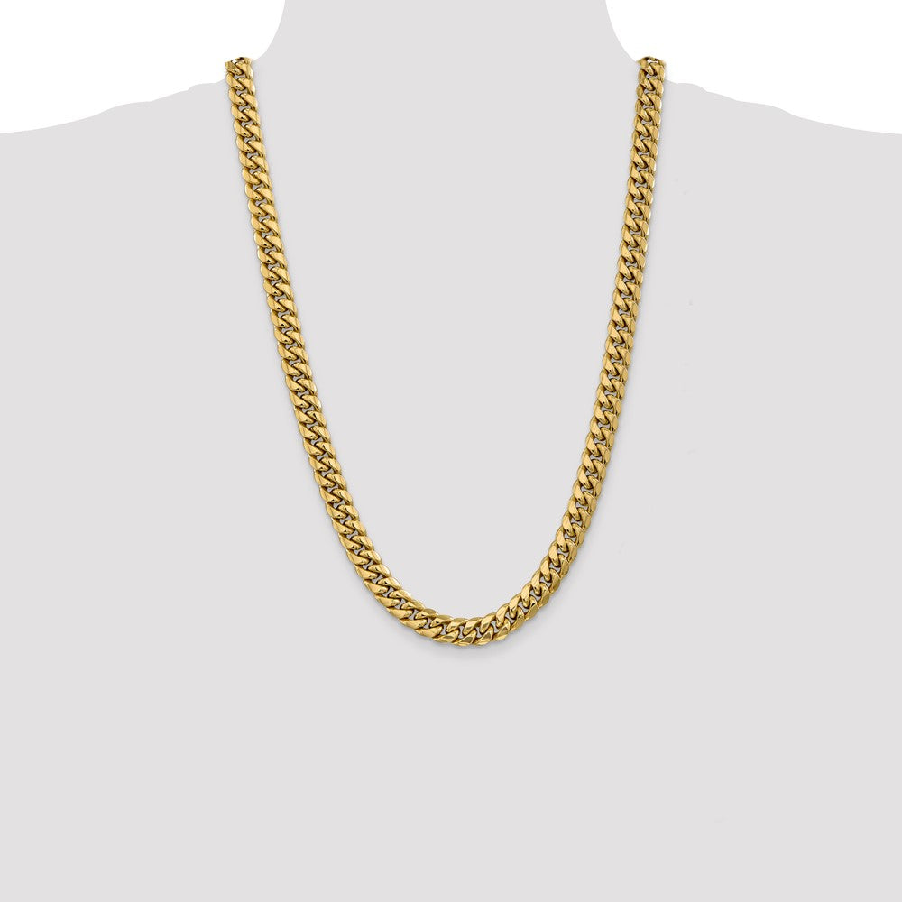 14K Yellow Gold 26 Inch 9.3mm Semi-Solid Miami Cuban With Lobster Clasp Chain Necklace
