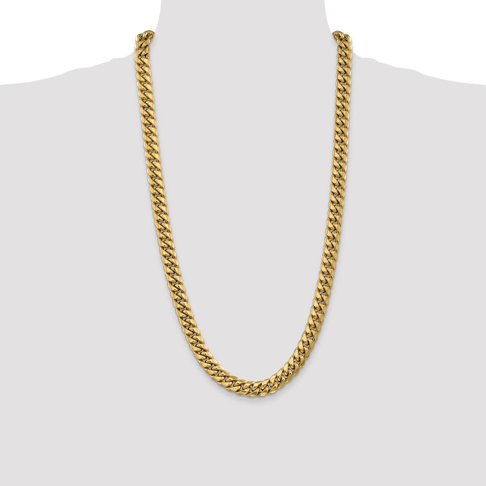 14K Yellow Gold 28 Inch 9.3mm Semi-Solid Miami Cuban With Lobster Clasp Chain Necklace