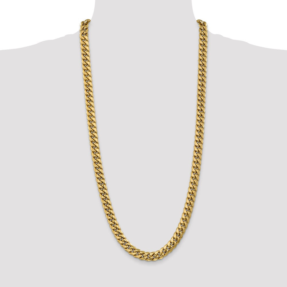 14K Yellow Gold 30 Inch 9.3mm Semi-Solid Miami Cuban With Lobster Clasp Chain Necklace