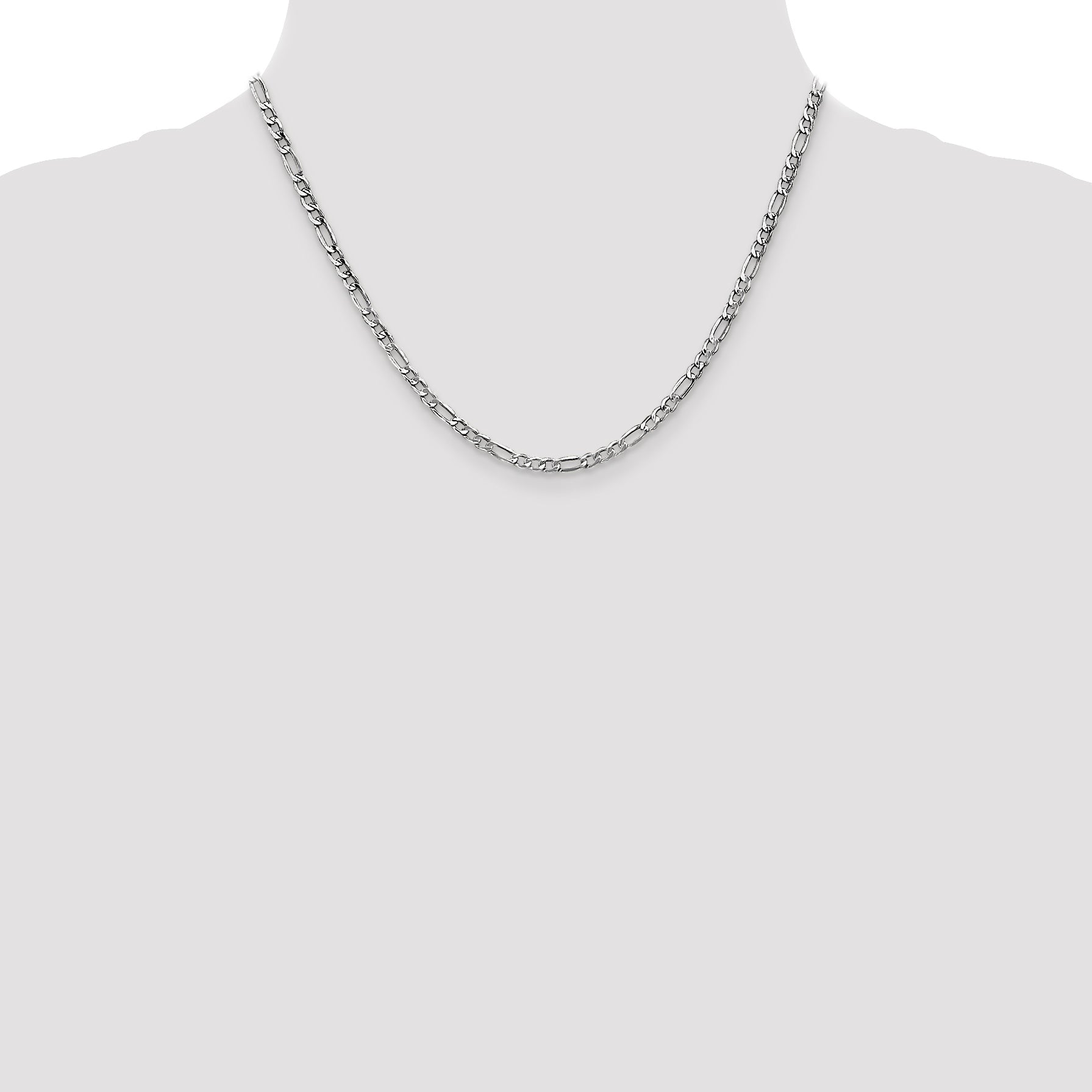 14K White Gold 18 Inch 3.5mm Semi-Solid Figaro With Lobster Clasp Chain Necklace