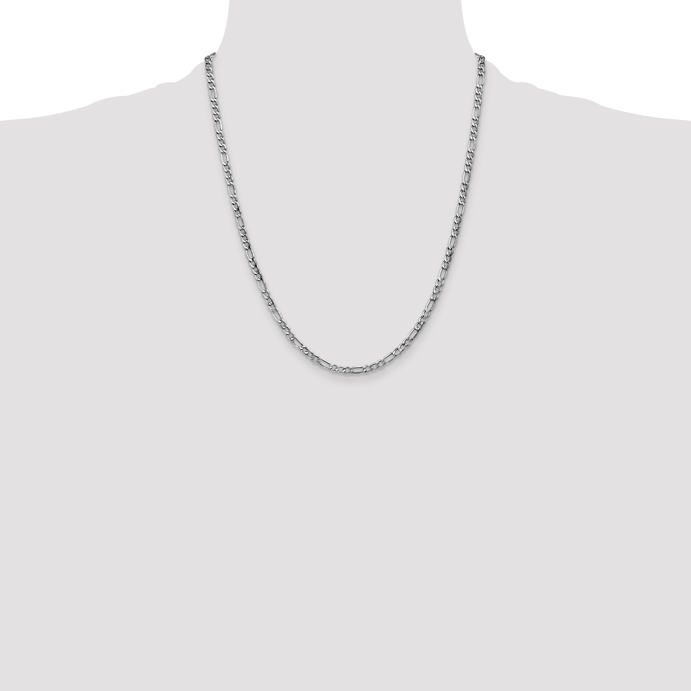 14K White Gold 22 Inch 3.5mm Semi-Solid Figaro With Lobster Clasp Chain Necklace