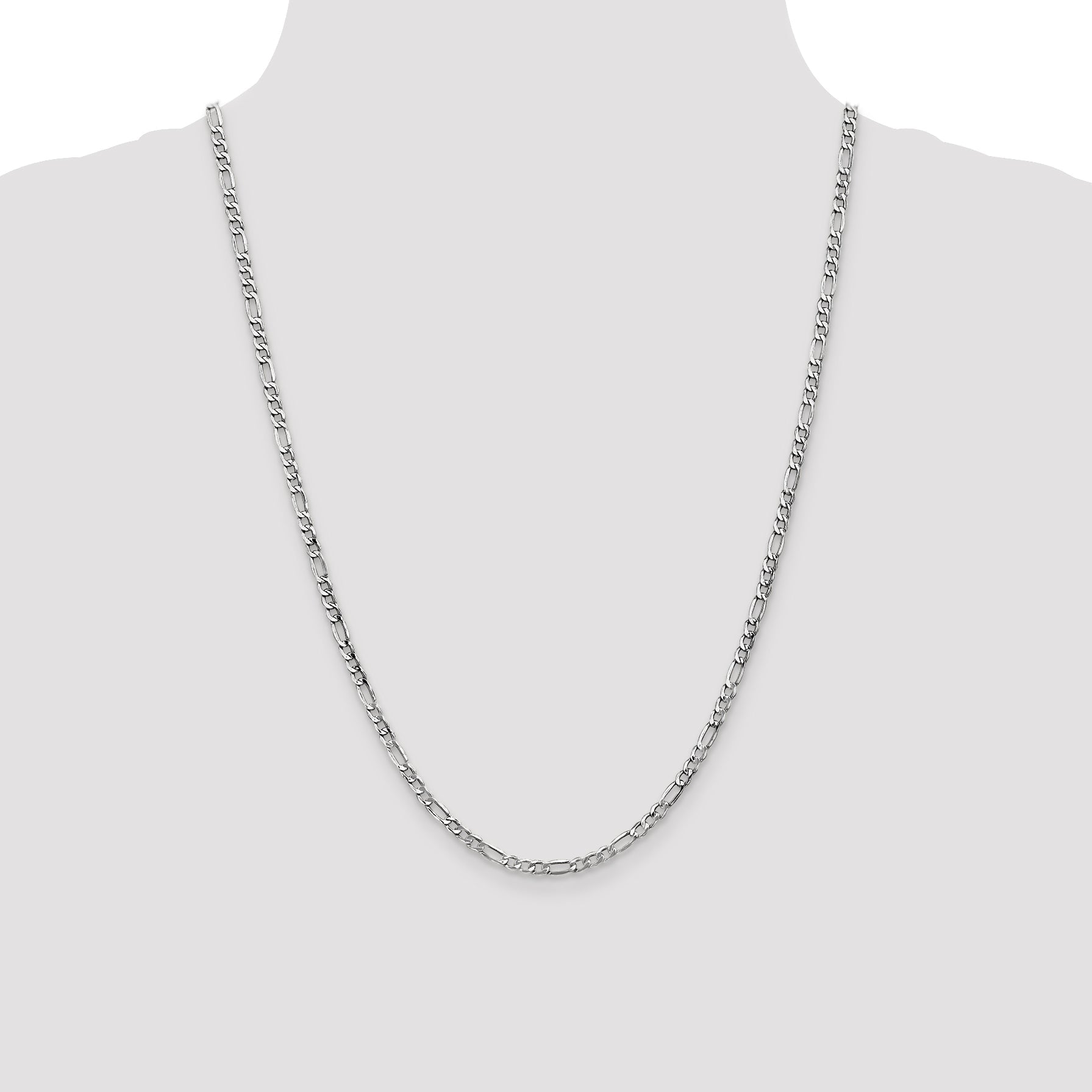 14K White Gold 24 Inch 3.5mm Semi-Solid Figaro With Lobster Clasp Chain Necklace