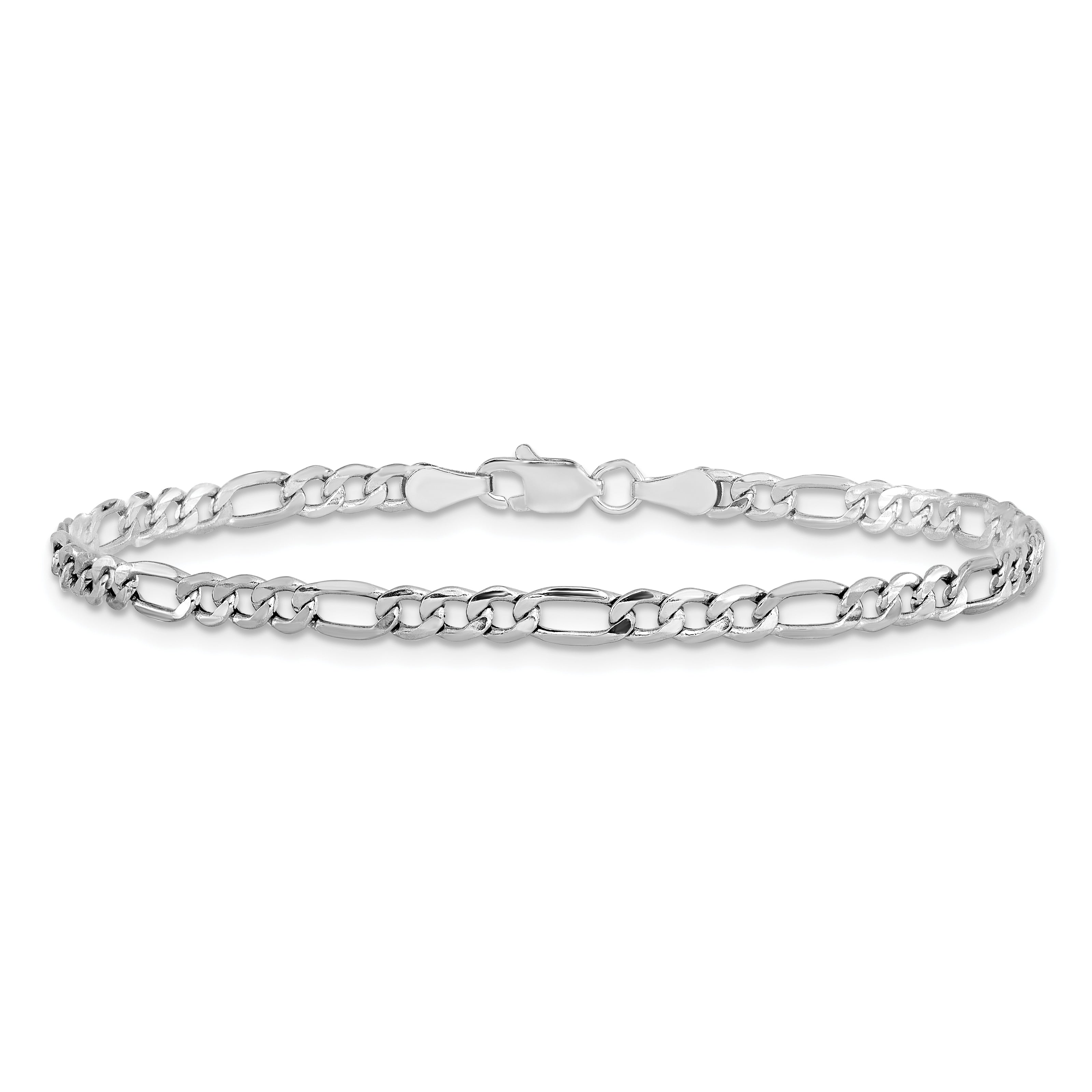 14K White Gold 8 Inch 3.5mm Semi-Solid Figaro With Lobster Clasp Bracelet