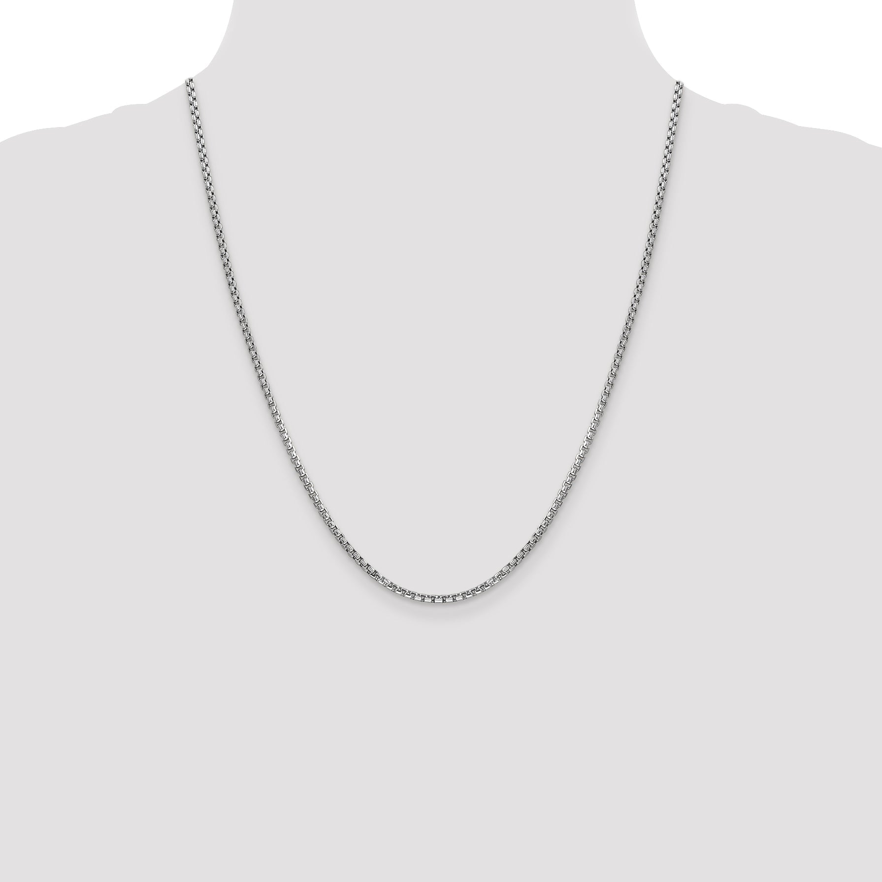 14K White Gold 22 Inch 2.45mm Semi-Solid Round Box With Lobster Clasp Chain Necklace