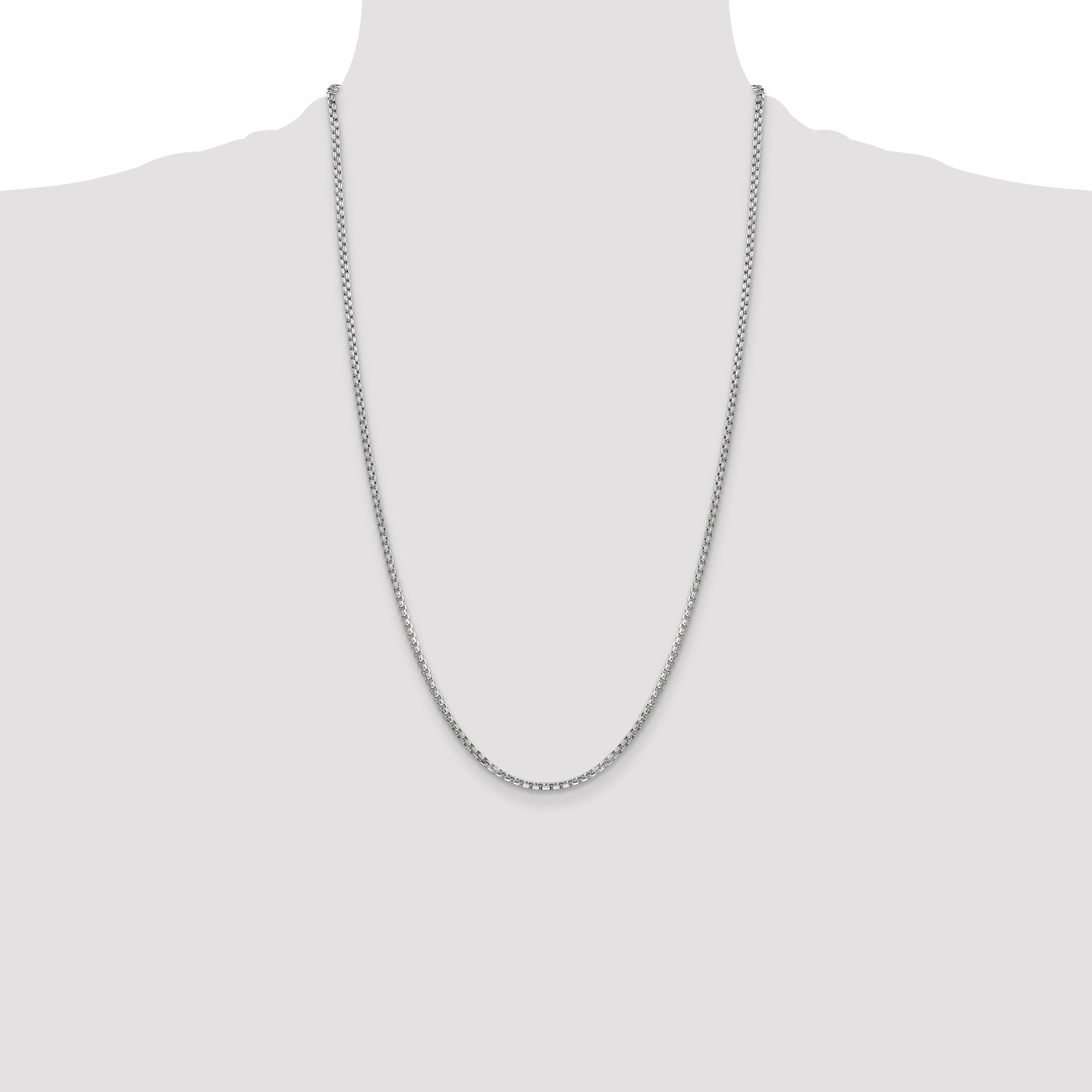14K White Gold 26 Inch 2.45mm Semi-Solid Round Box With Lobster Clasp Chain Necklace