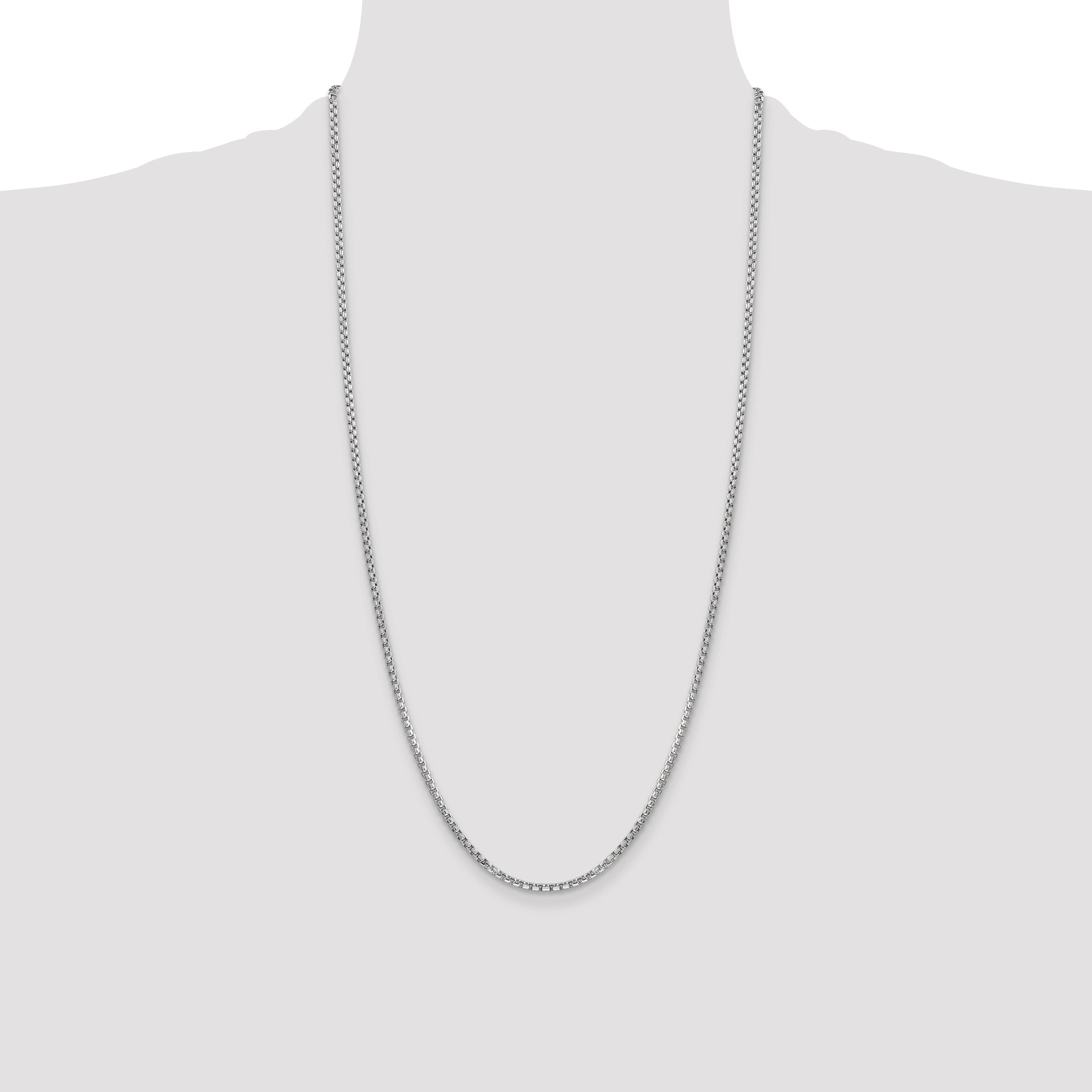 14K White Gold 28 Inch 2.45mm Semi-Solid Round Box With Lobster Clasp Chain Necklace