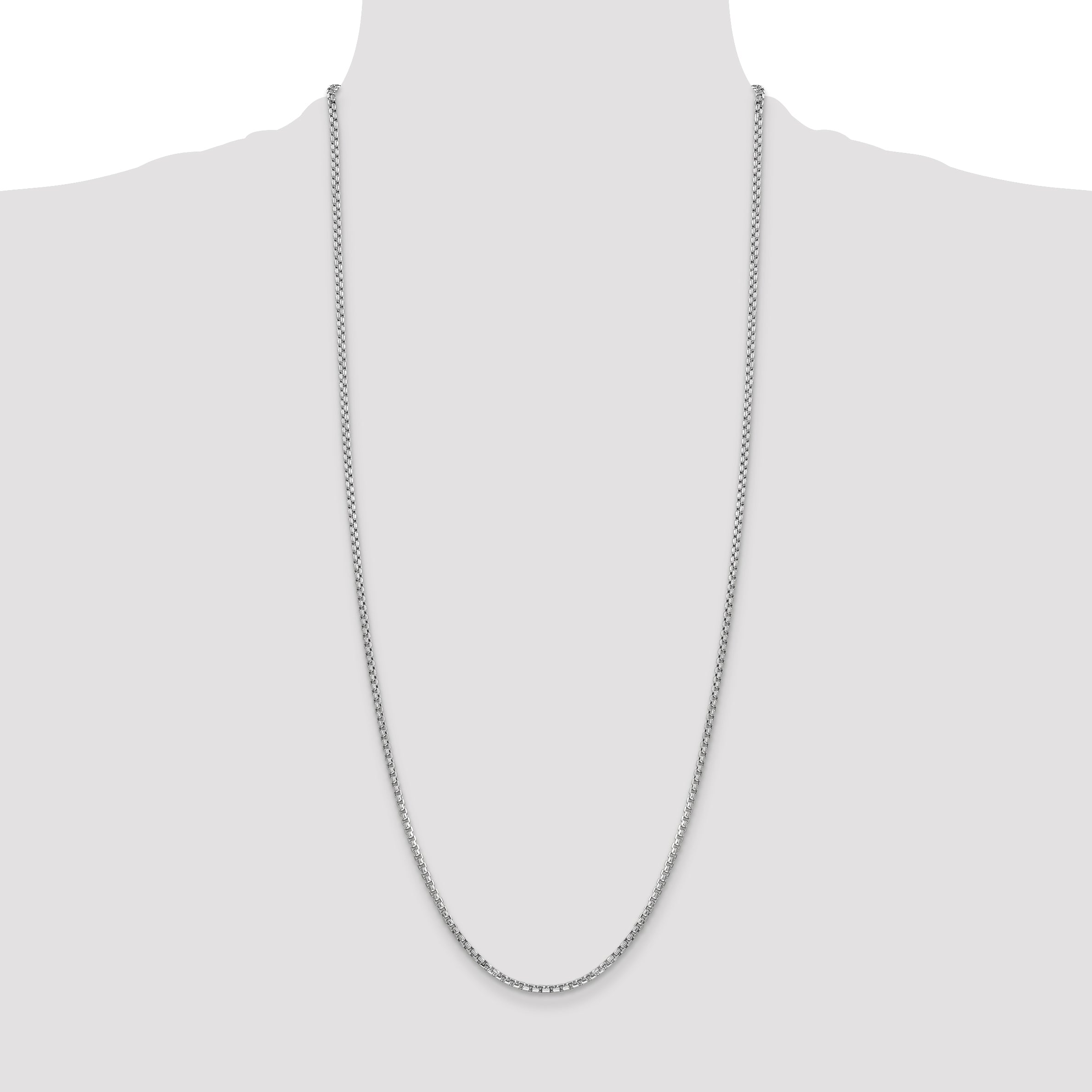14K White Gold 30 Inch 2.45mm Semi-Solid Round Box With Lobster Clasp Chain Necklace