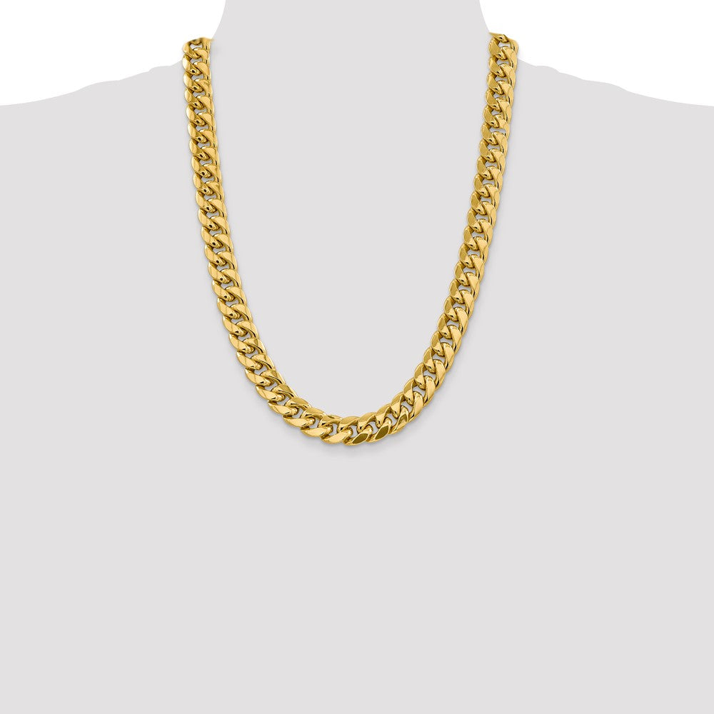 14K Yellow Gold 24 Inch 13.2mm Semi-Solid Miami Cuban With Lobster Clasp Chain Necklace