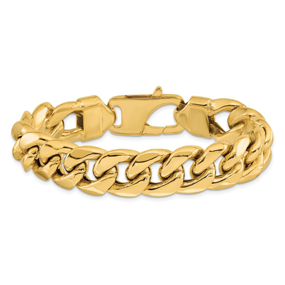 14K Yellow Gold 9 Inch 15mm Semi-Solid Miami Cuban With Lobster Clasp Chain Bracelet