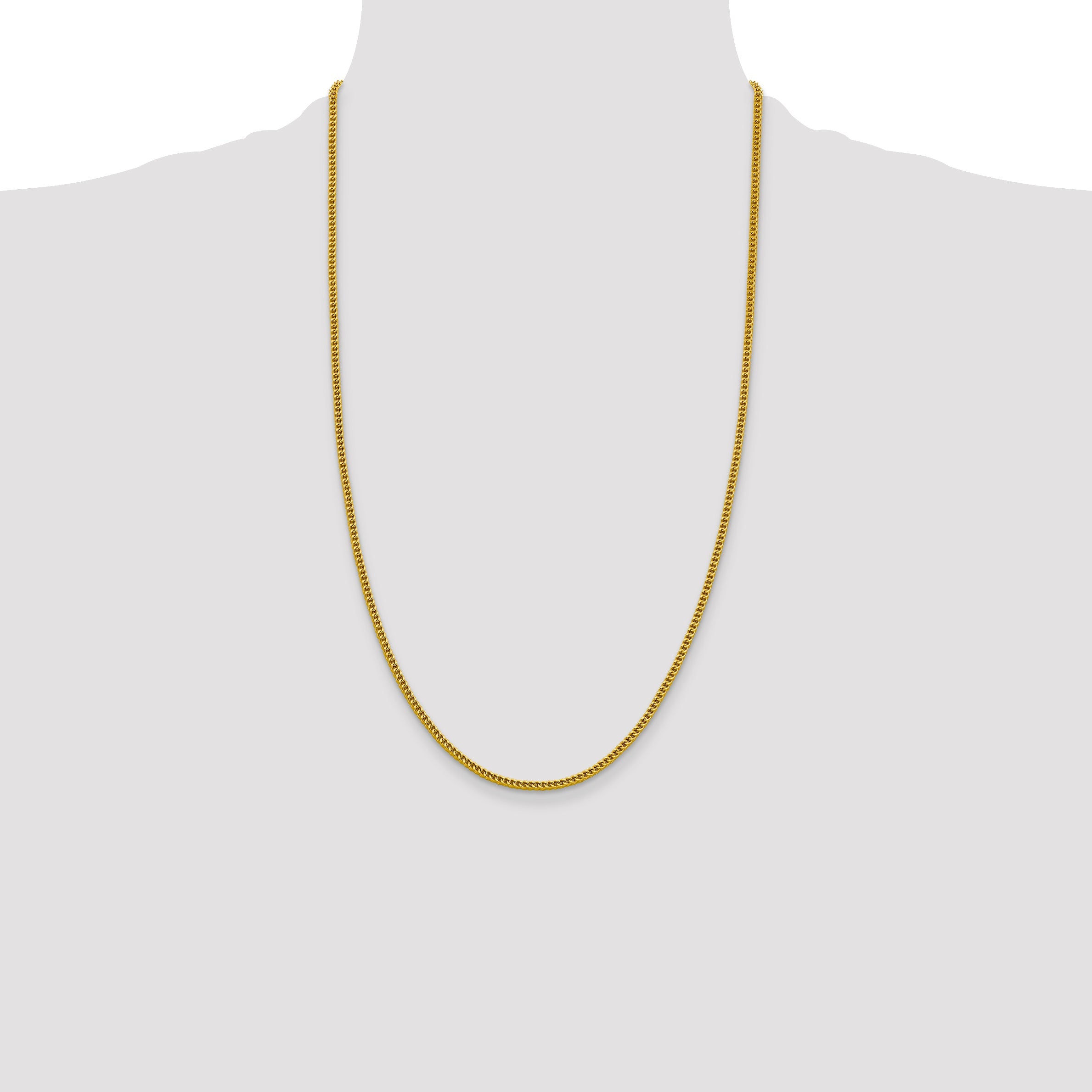 14K Yellow Gold 26 Inch 2.2mm Semi-Solid Franco With Lobster Clasp Chain Necklace
