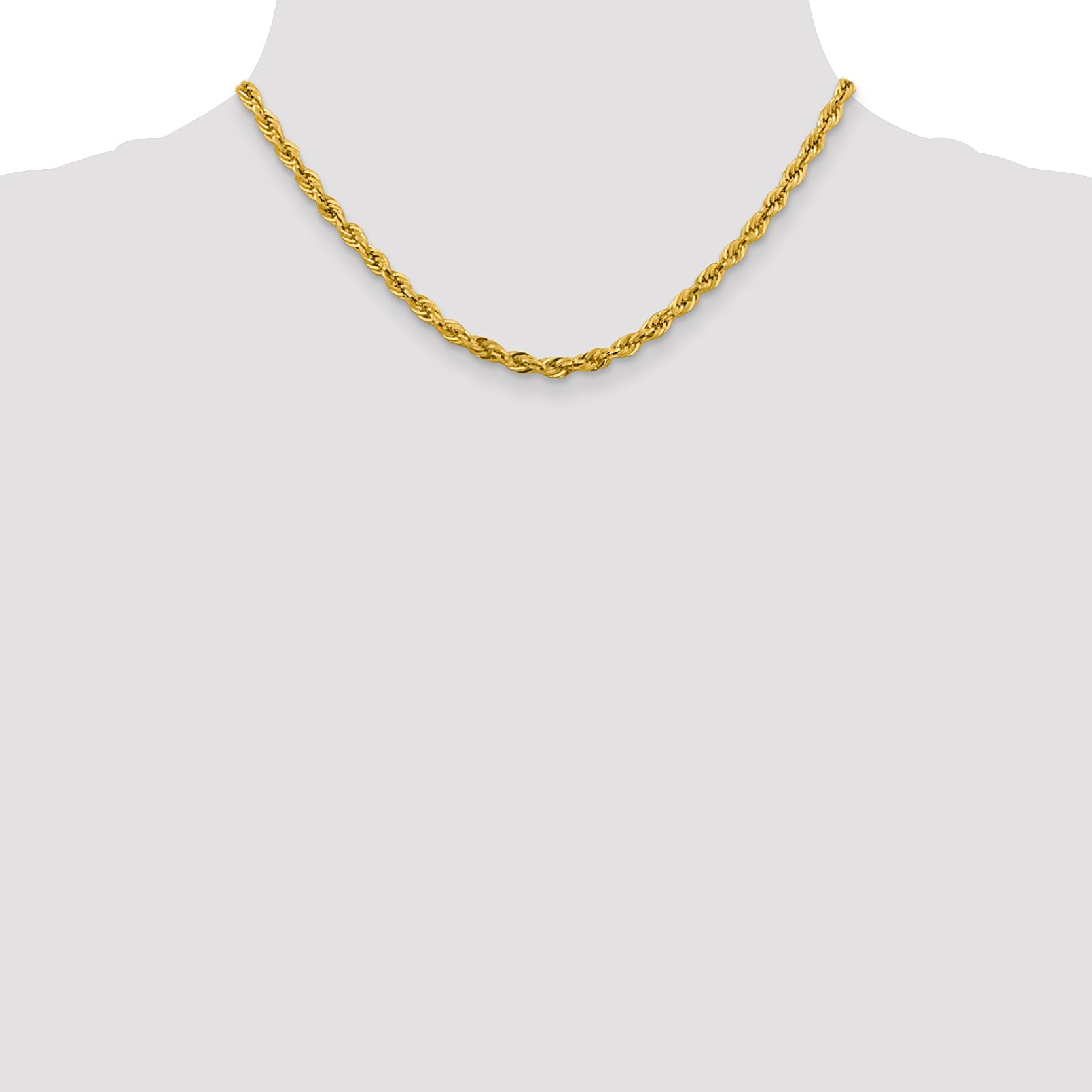 14K Yellow Gold 16 Inch 4.25mm Semi Solid Rope With Lobster Clasp Chain Necklace