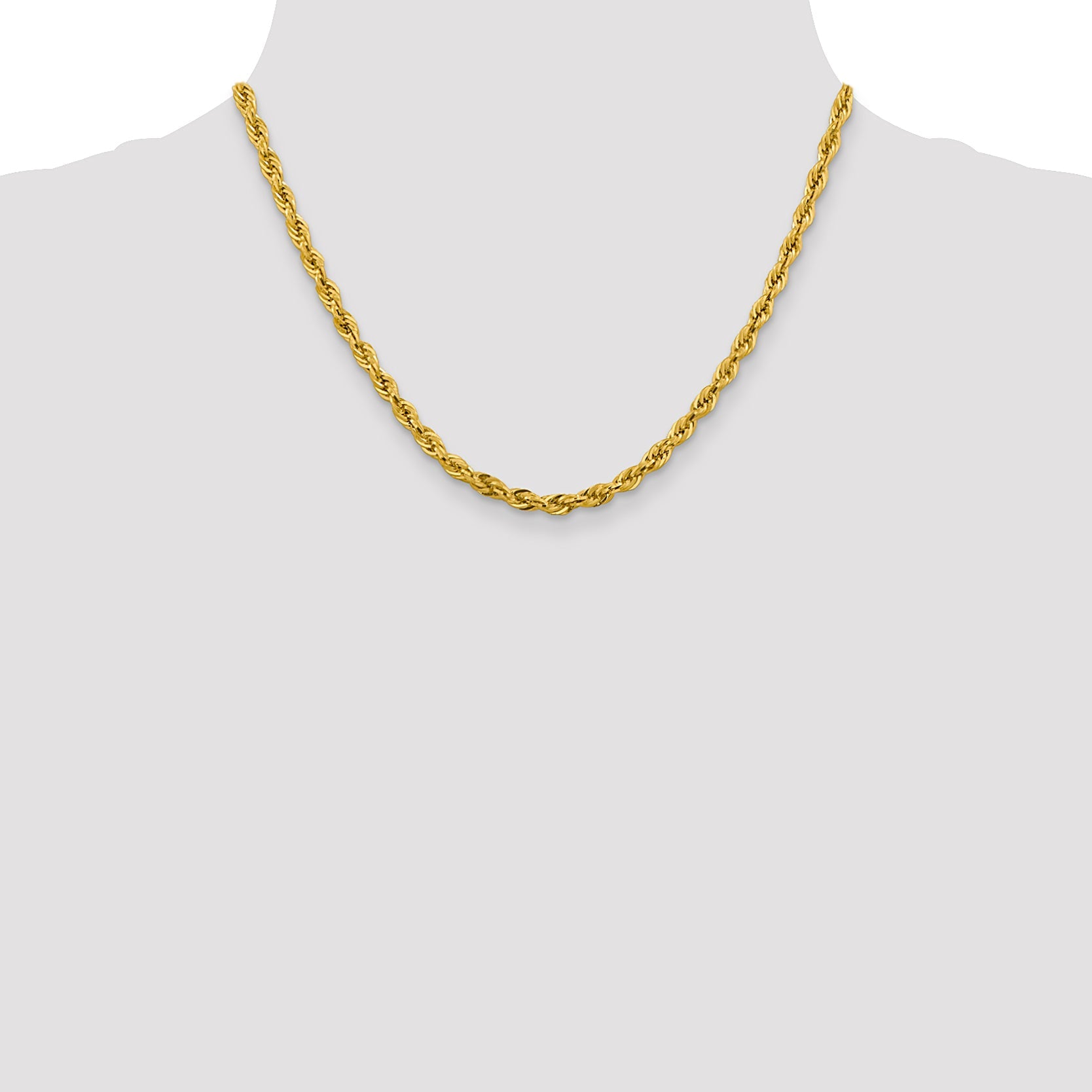 14K Yellow Gold 18 Inch 4.25mm Semi Solid Rope With Lobster Clasp Chain Necklace