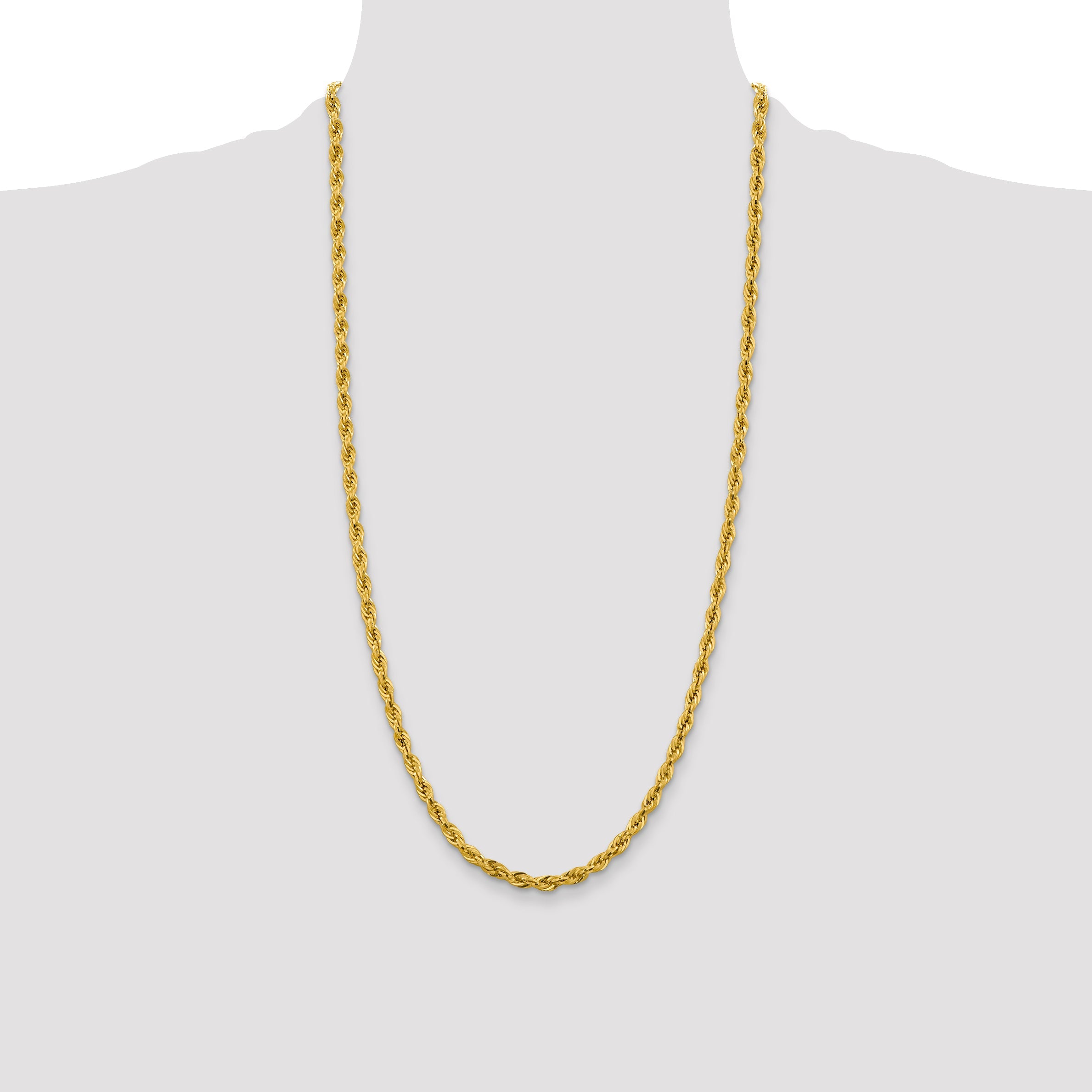 14K Yellow Gold 28 Inch 4.25mm Semi Solid Rope With Lobster Clasp Chain Necklace