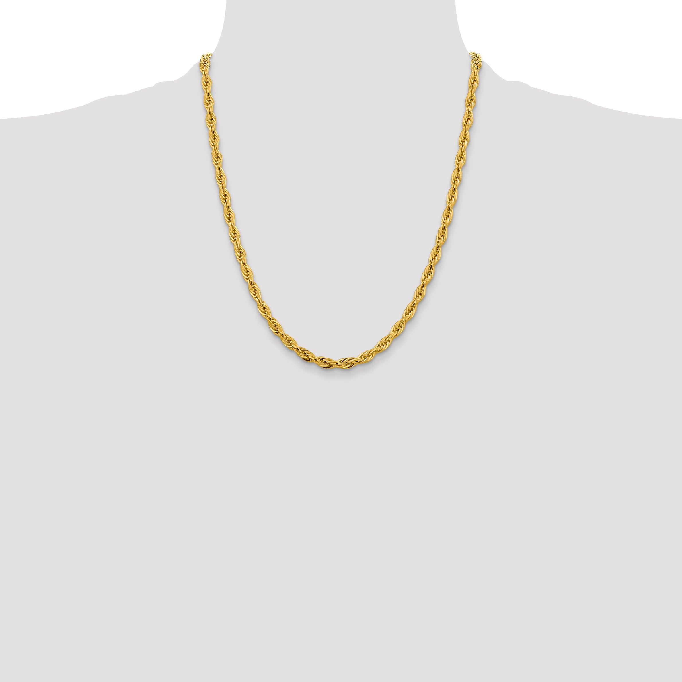 14K Yellow Gold 22 Inch 4.75mm Semi Solid Rope With Lobster Clasp Chain Necklace