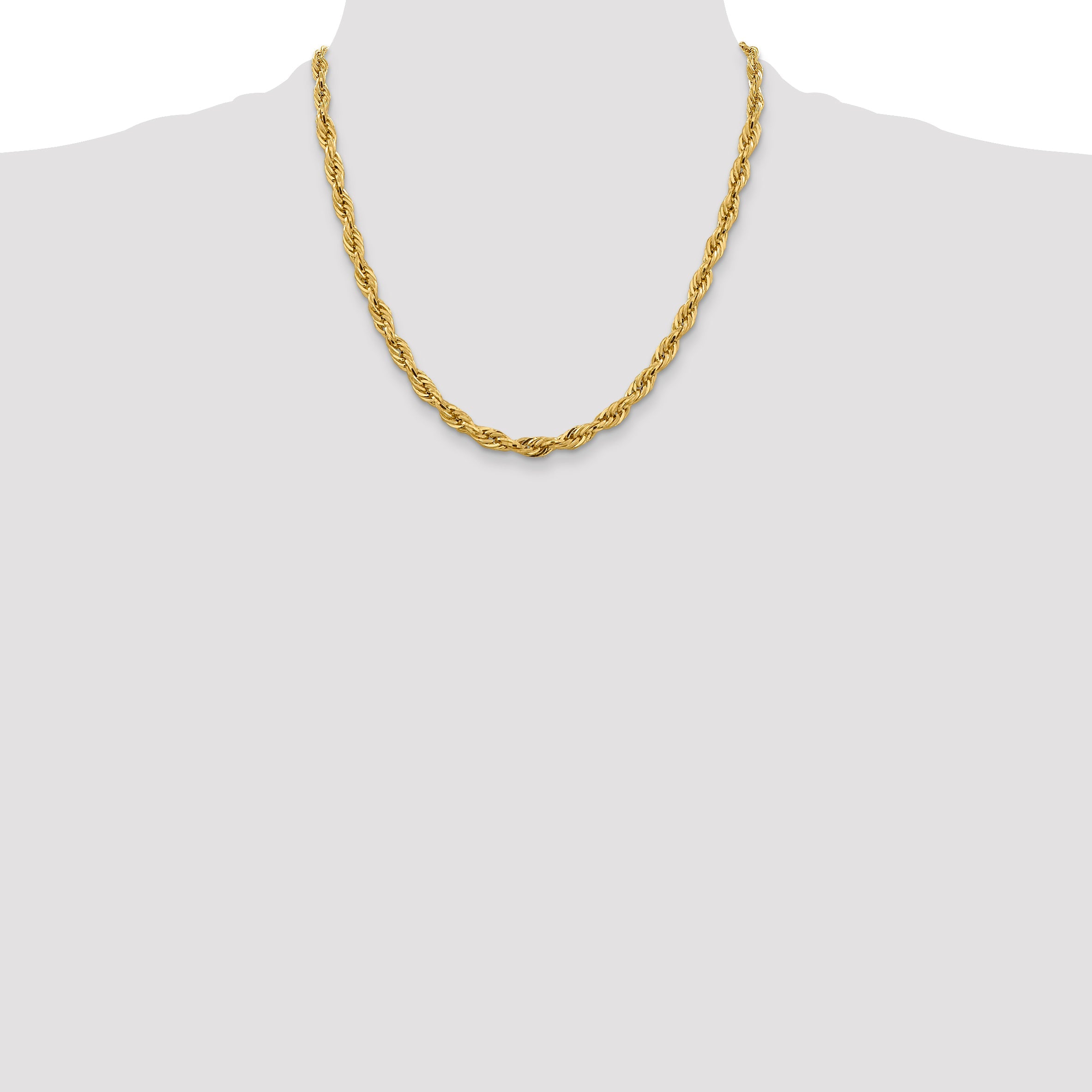 14K Yellow Gold 20 Inch 5.4mm Semi Solid Rope With Lobster Clasp Chain Necklace