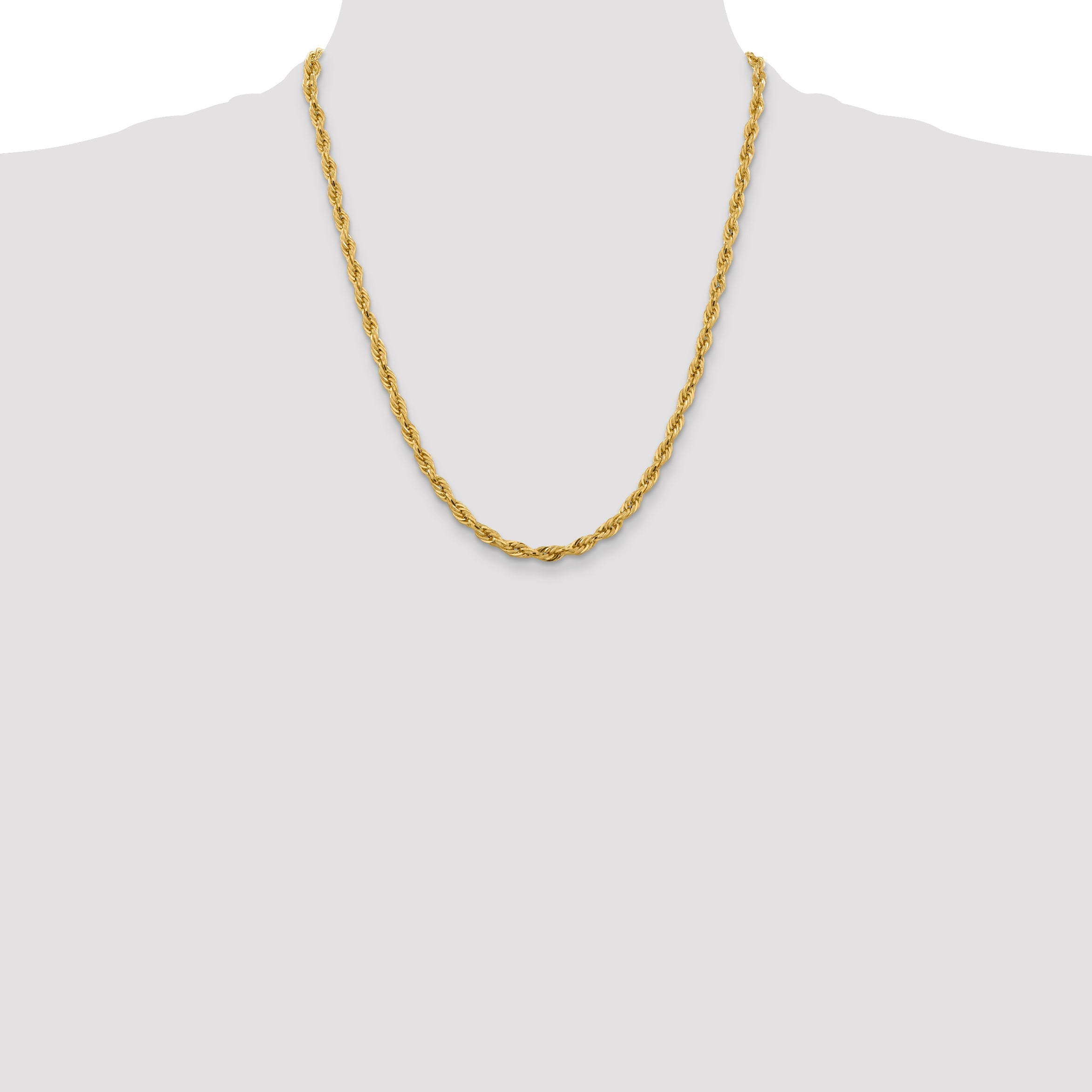 14K Yellow Gold 22 Inch 5.4mm Semi Solid Rope With Lobster Clasp Chain Necklace