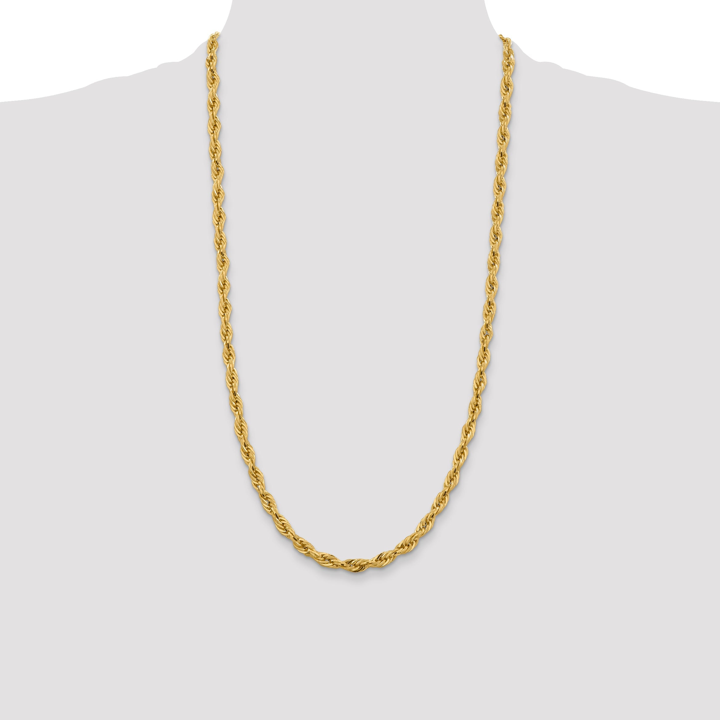 14K Yellow Gold 28 Inch 5.4mm Semi Solid Rope With Lobster Clasp Chain Necklace