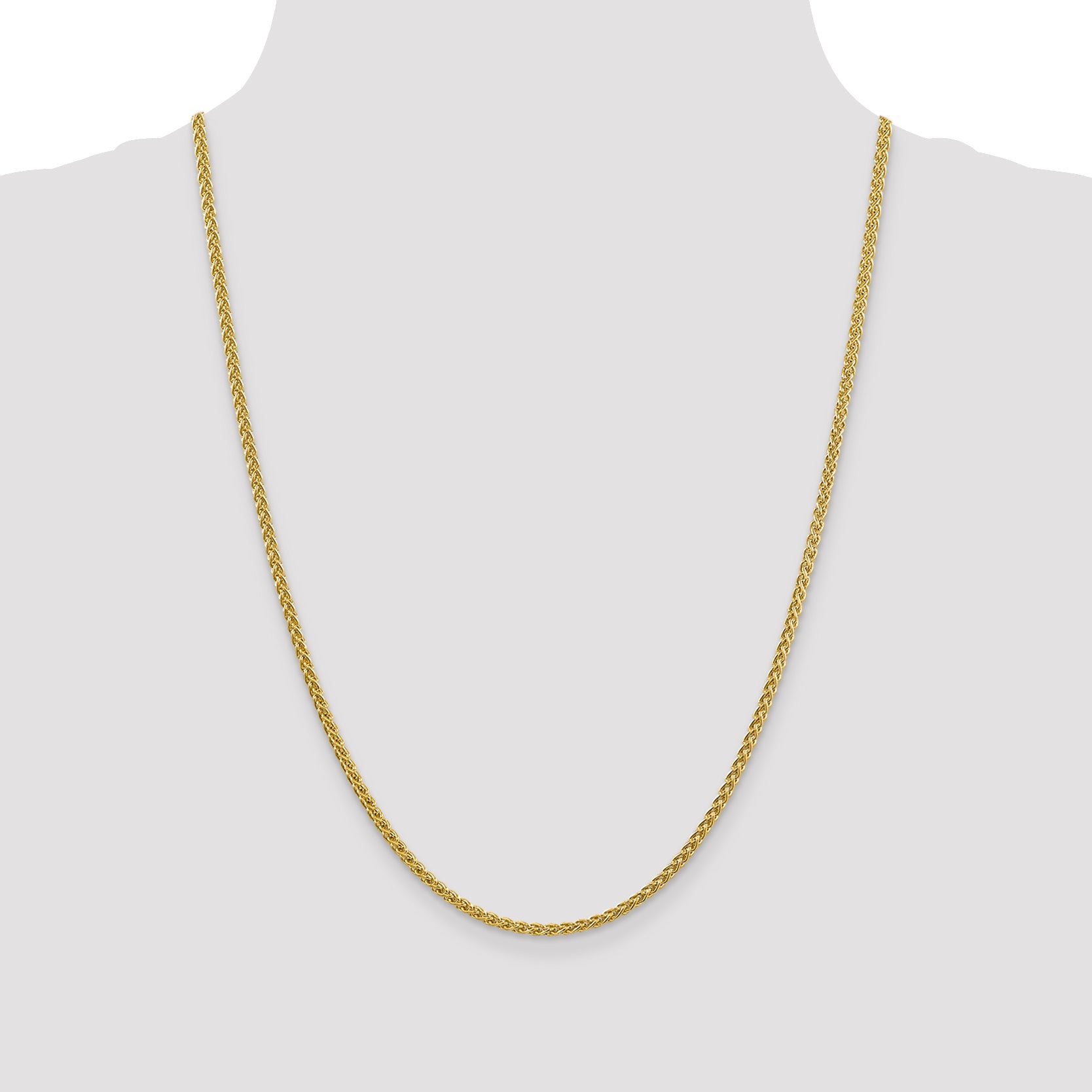 14K Yellow Gold 24 Inch 2.75mm Semi-Solid Wheat With Lobster Clasp Chain Necklace