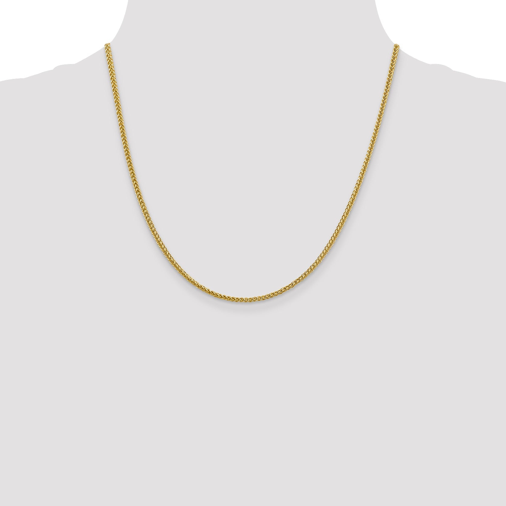 14K Yellow Gold 20 Inch 2.35mm Semi-Solid 3-Wire Wheat With Lobster Clasp Chain Necklace