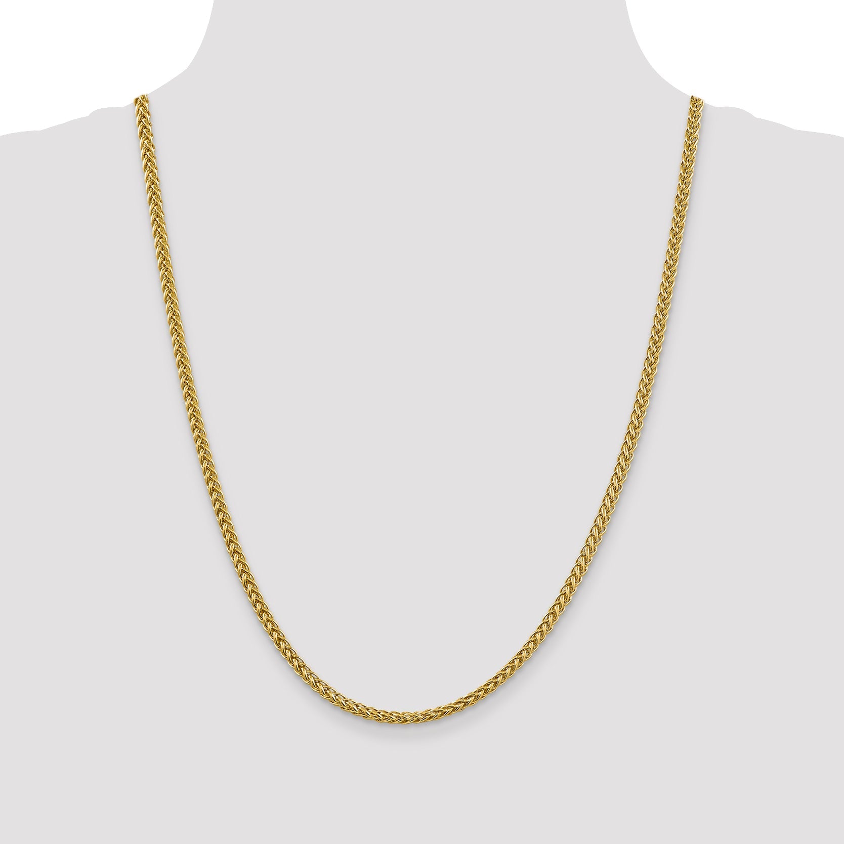 14K Yellow Gold 24 Inch 4.3mm Semi-Solid 3-Wire Wheat With Lobster Clasp Chain Necklace