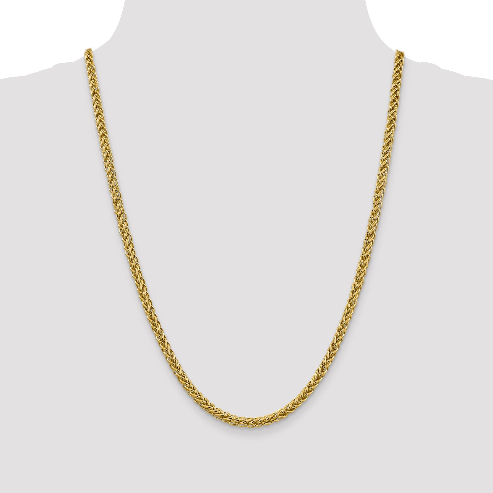 14K Yellow Gold 24 Inch 4.65mm Semi-Solid 3-Wire Wheat With Lobster Clasp Chain Necklace