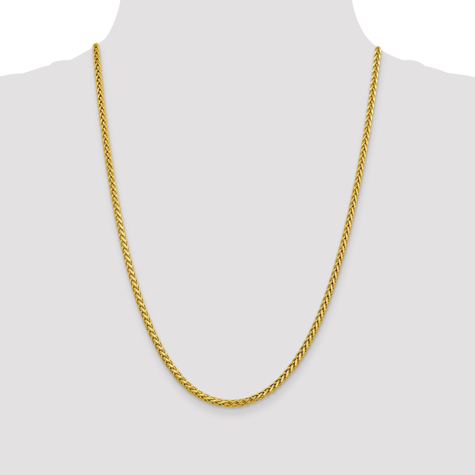 14K Yellow Gold 24 Inch 3.1mm Semi-Solid Diamond-Cut Wheat With Lobster Clasp Chain Necklace
