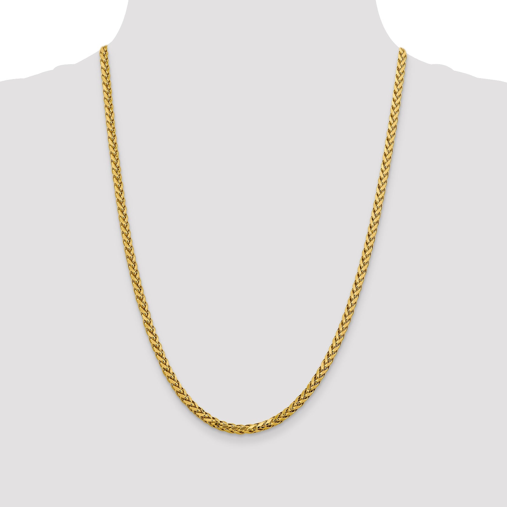 14K Yellow Gold 24 Inch 3.7mm Semi-Solid Diamond-Cut Wheat With Lobster Clasp Chain Necklace