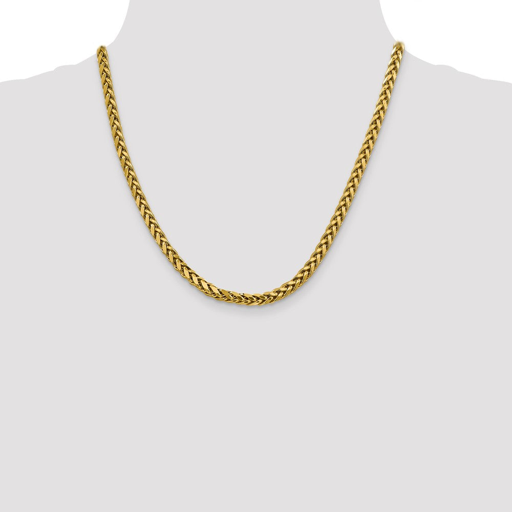 14K Yellow Gold 20 Inch 5mm Semi-Solid Diamond-Cut Wheat With Lobster Clasp Chain Necklace