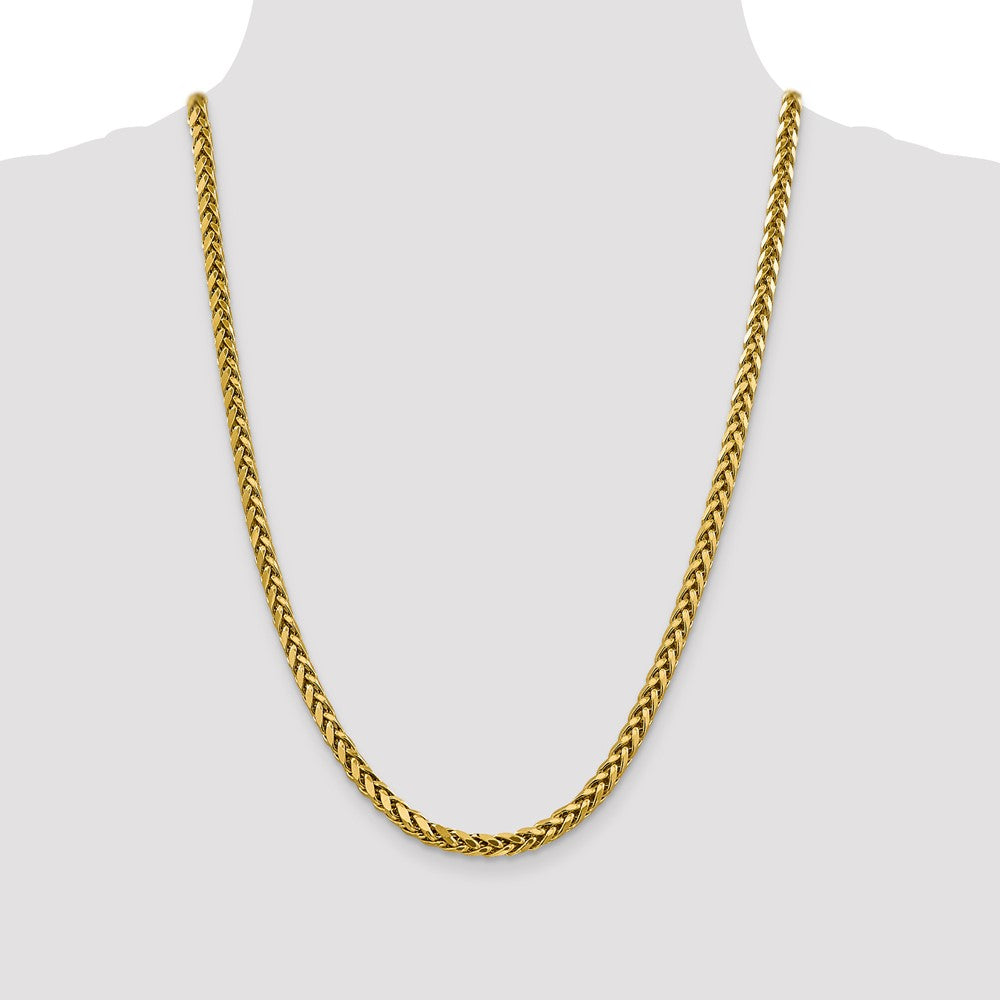 14K Yellow Gold 24 Inch 5mm Semi-Solid Diamond-Cut Wheat With Lobster Clasp Chain Necklace