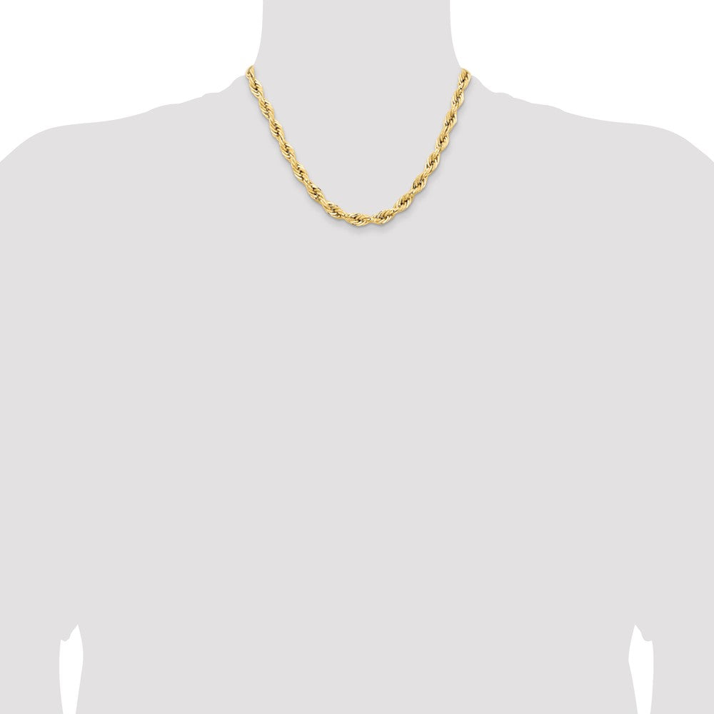 14K Yellow Gold 18 Inch 7mm Semi Solid Rope With Lobster Clasp Chain Necklace