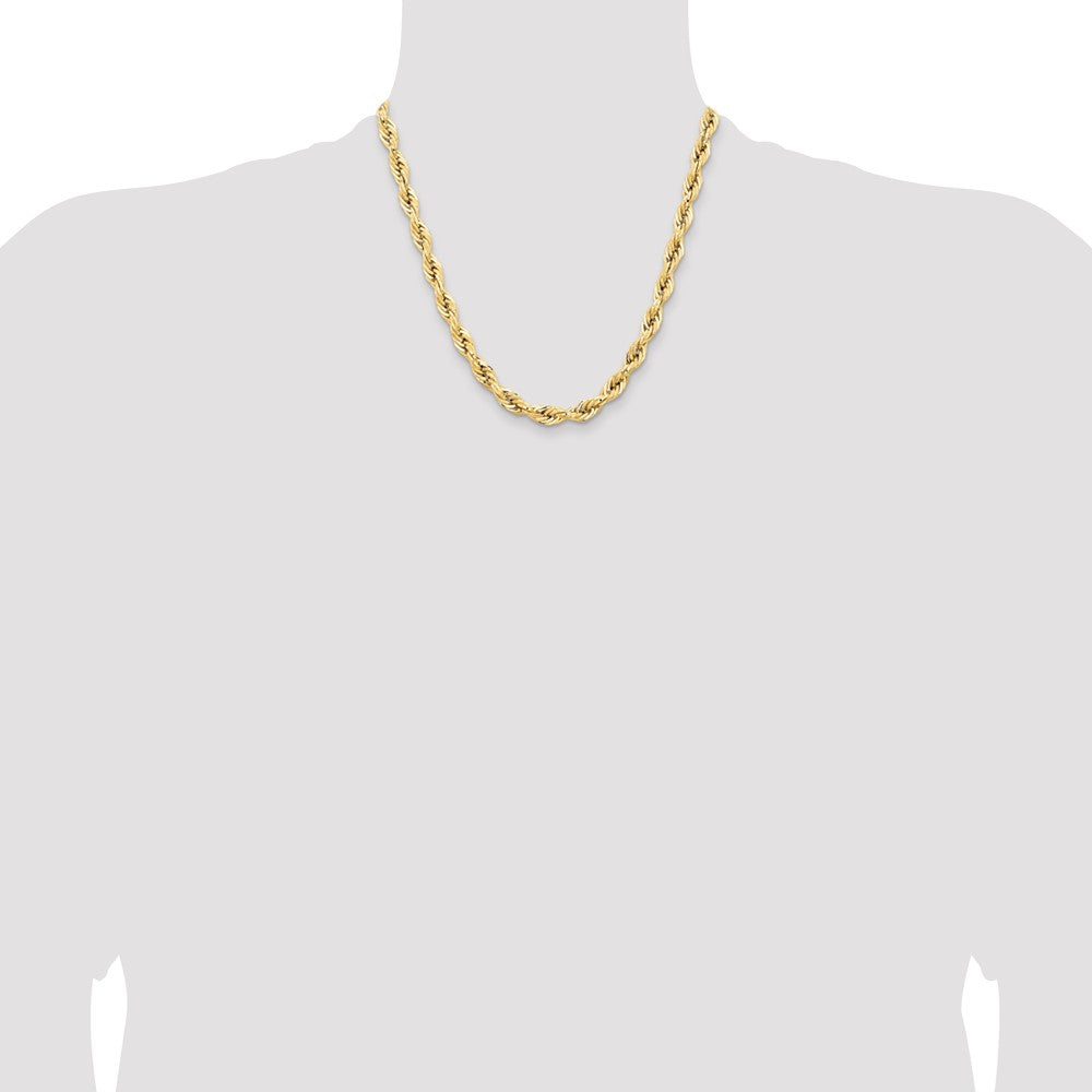 14K Yellow Gold 20 Inch 7mm Semi Solid Rope With Lobster Clasp Chain Necklace