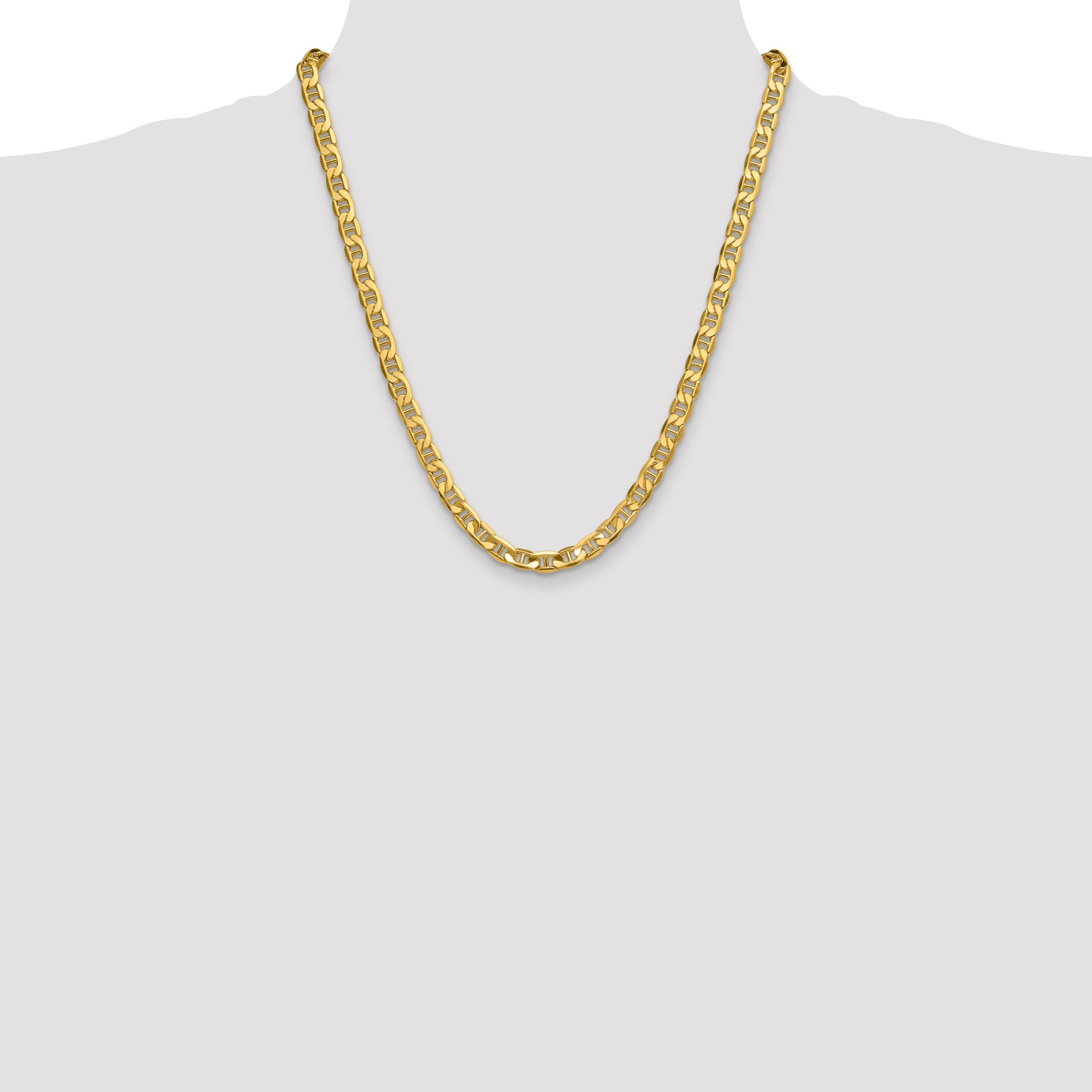 22 Inch 14K Yellow Gold 7.0mm Semi-Solid Anchor Chain Necklace