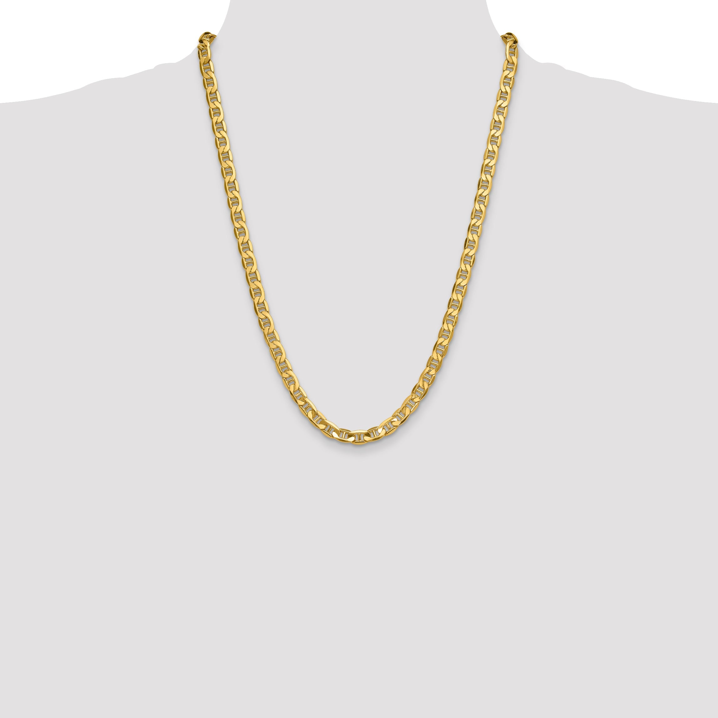 24 Inch 14K Yellow Gold 7.0mm Semi-Solid Anchor Chain Necklace