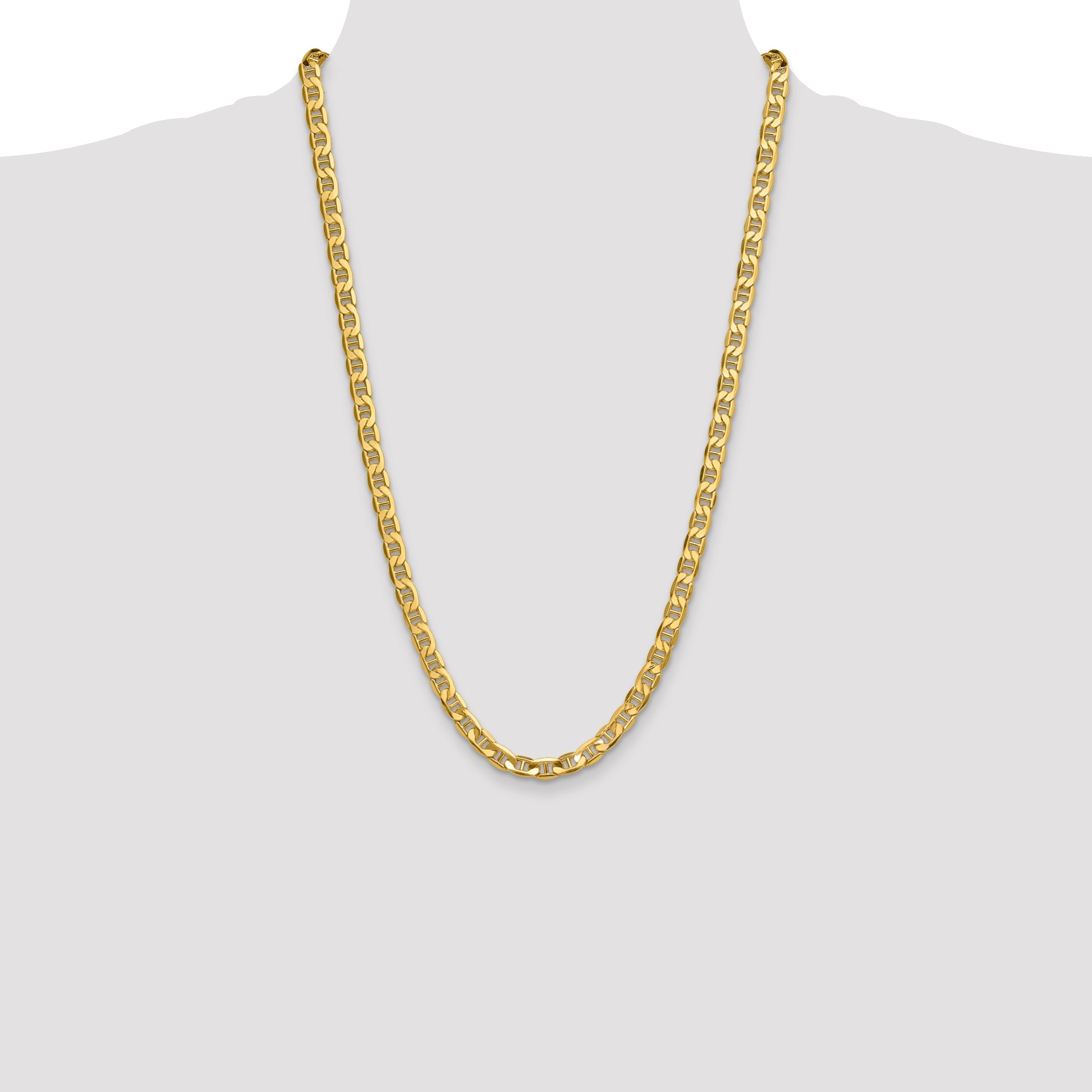 26 Inch 14K Yellow Gold 7.0mm Semi-Solid Anchor Chain Necklace