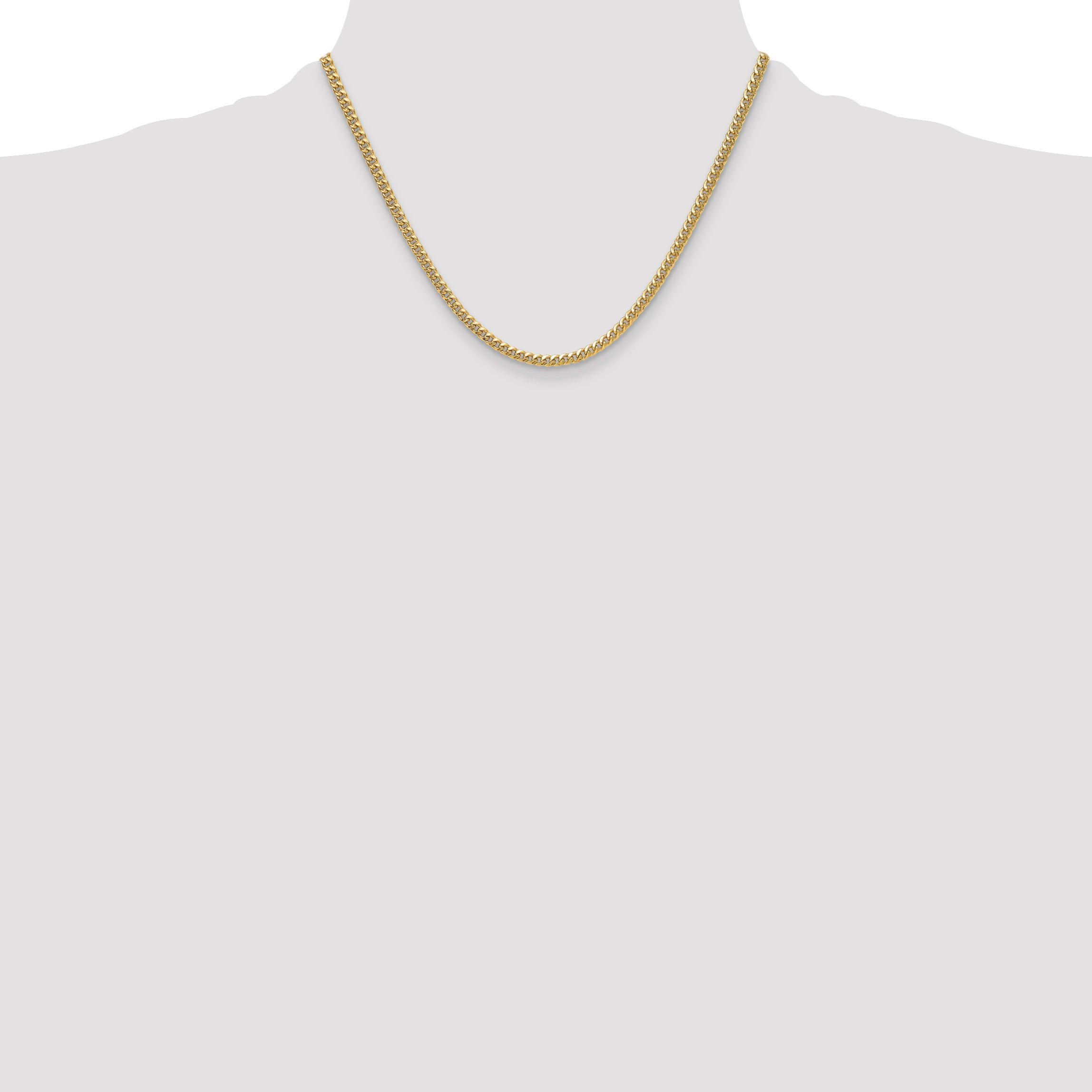 18 Inch 14K Yellow Gold 3.5mm Semi-Solid Miami Cuban Chain Necklace
