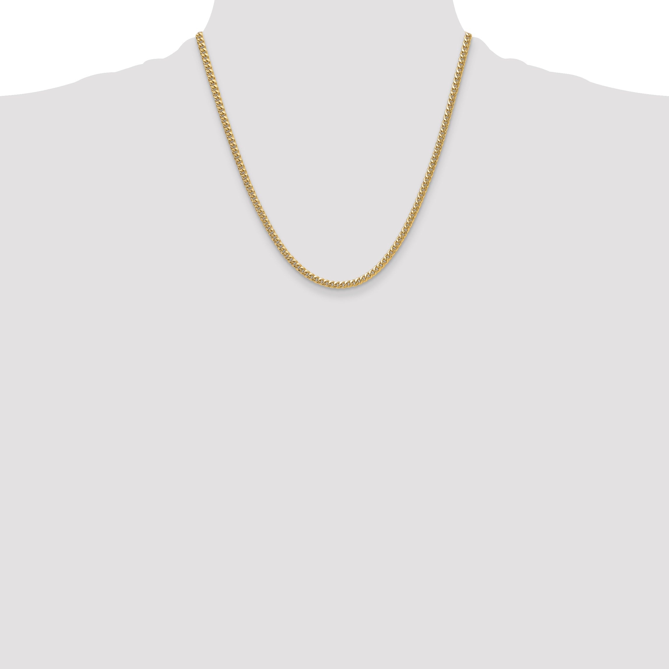2 Inch 14K Yellow Gold 3.5mm Semi-Solid Miami Cuban Chain Necklace