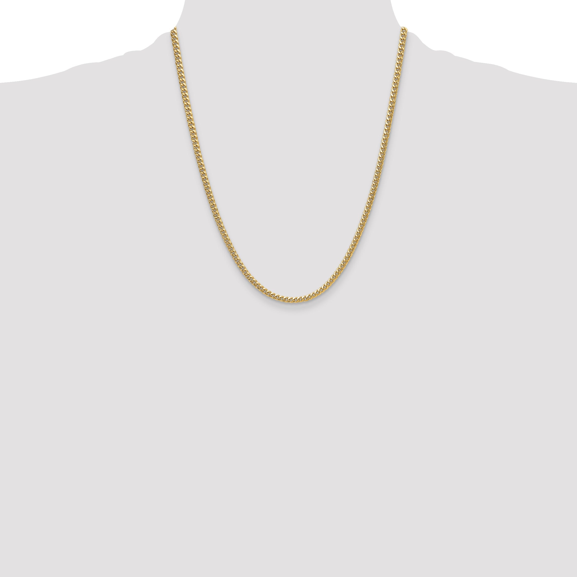 22 Inch 14K Yellow Gold 3.5mm Semi-Solid Miami Cuban Chain Necklace