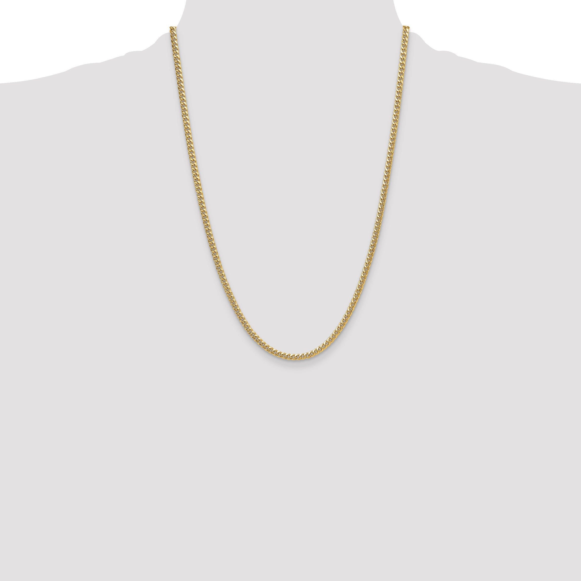 24 Inch 14K Yellow Gold 3.5mm Semi-Solid Miami Cuban Chain Necklace