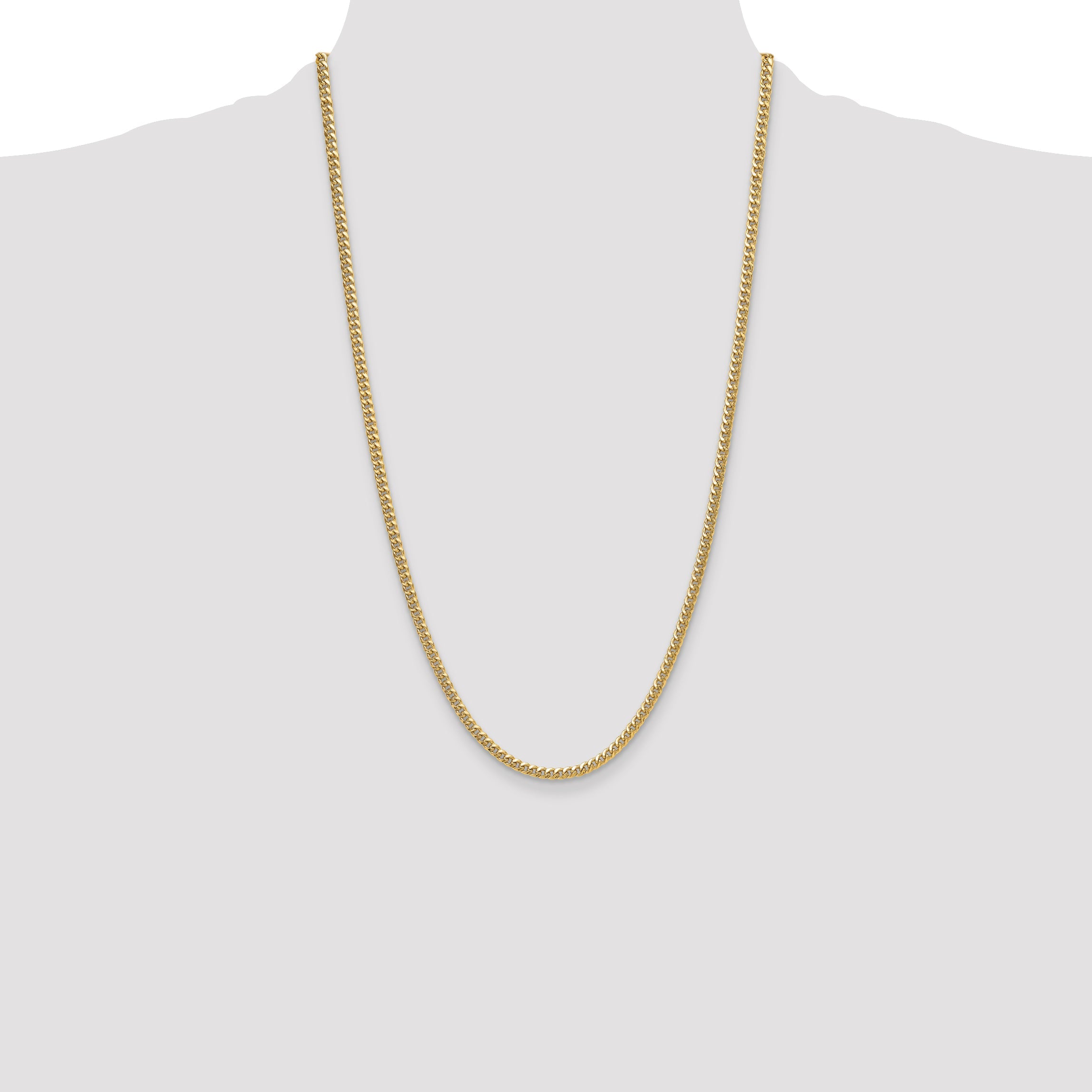 26 Inch 14K Yellow Gold 3.5mm Semi-Solid Miami Cuban Chain Necklace