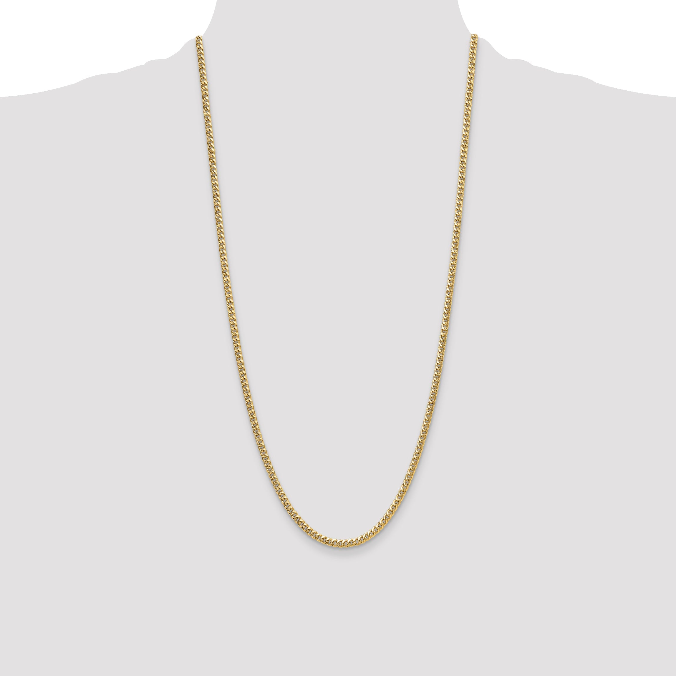 28 Inch 14K Yellow Gold 3.5mm Semi-Solid Miami Cuban Chain Necklace