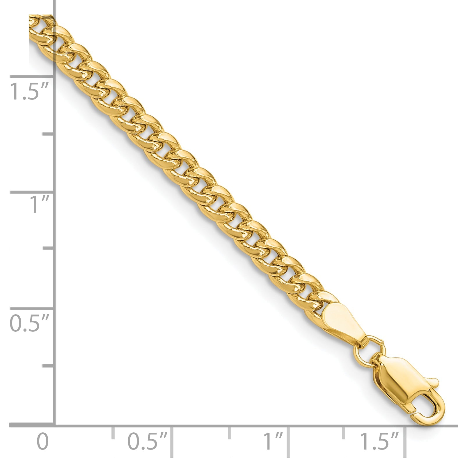 7 Inch 14K Yellow Gold 3.5mm Semi-Solid Miami Cuban Chain Bracelet